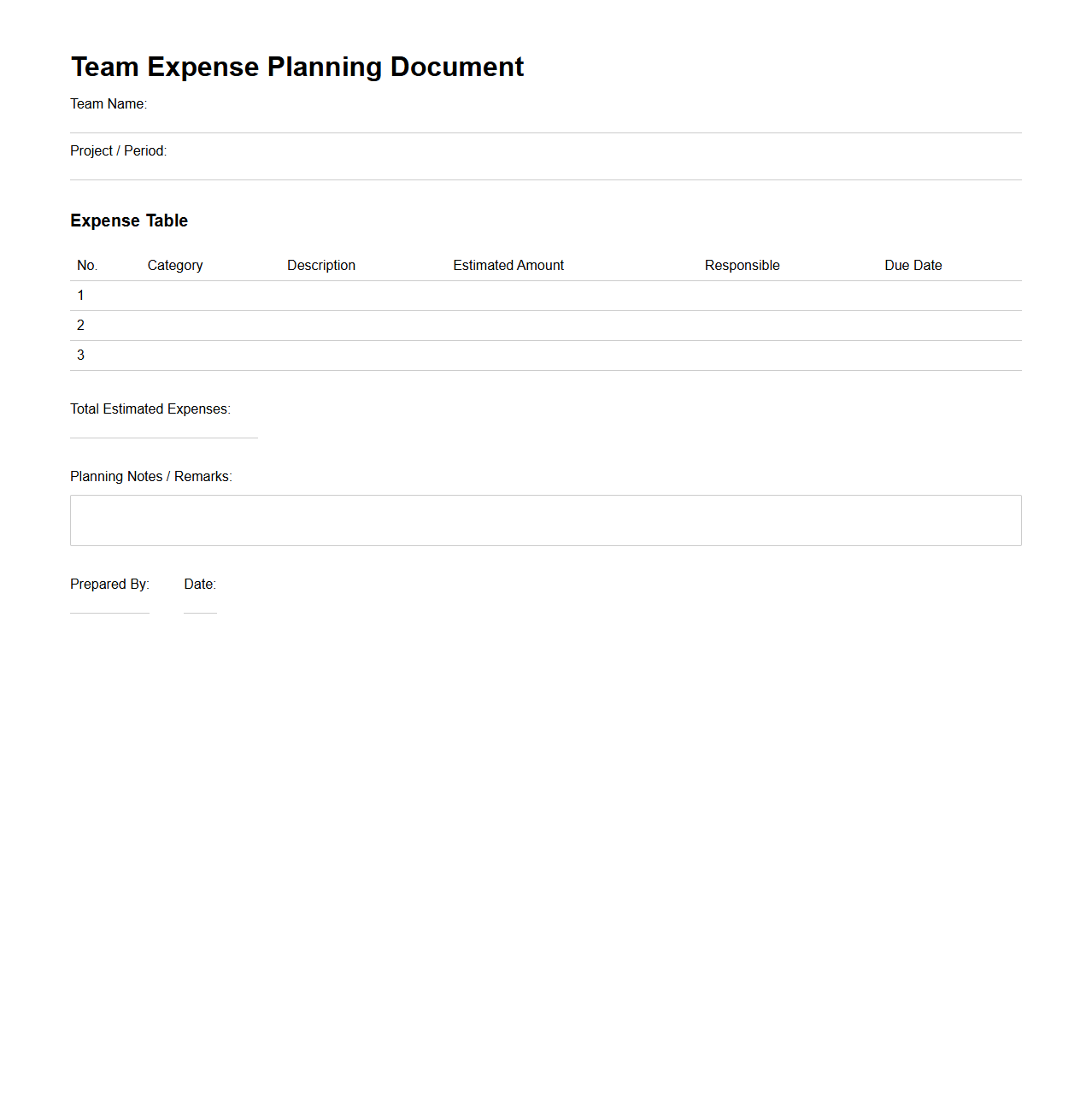 Team Expense Planning Document