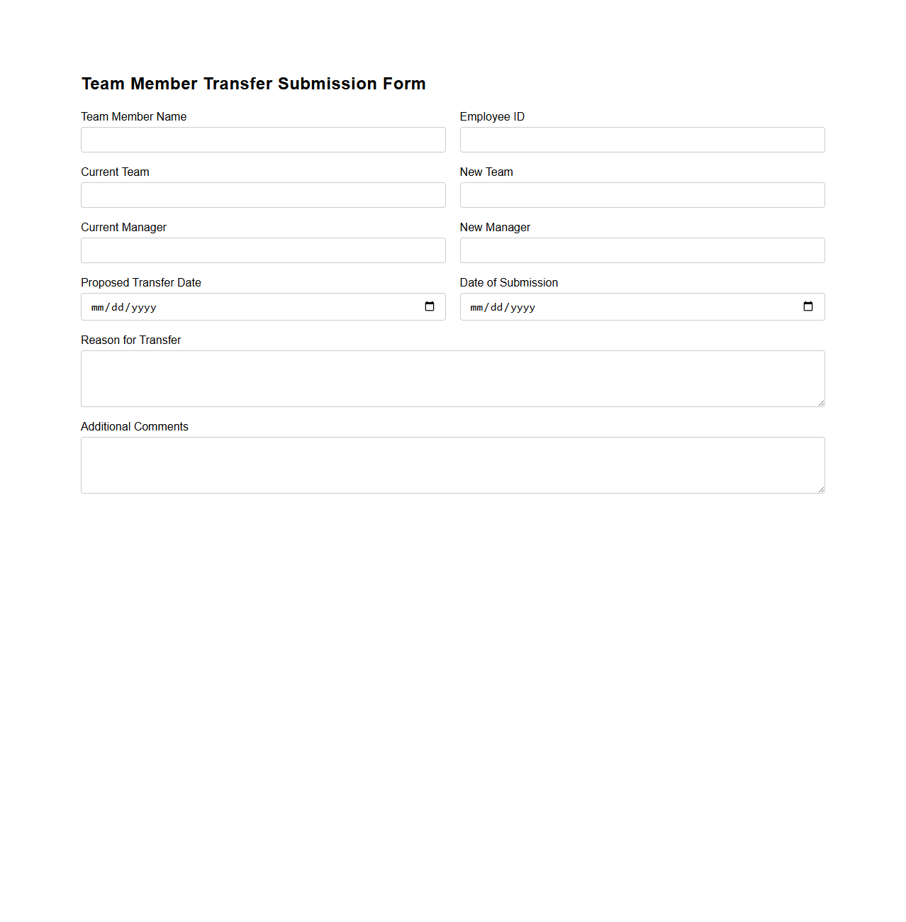 Team Member Transfer Submission Form