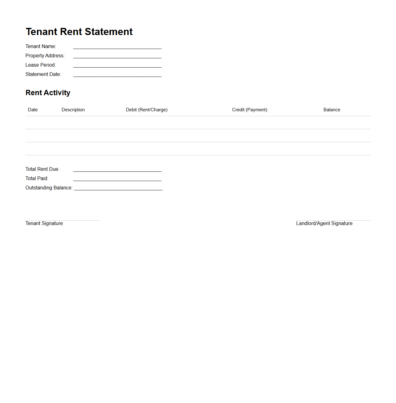Tenant Rent Statement Template