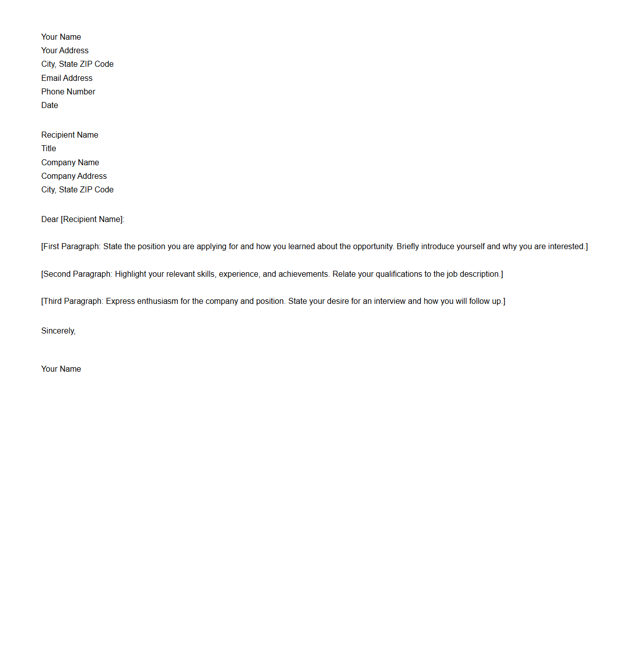 Traditional Cover Letter Sheet for Resumes