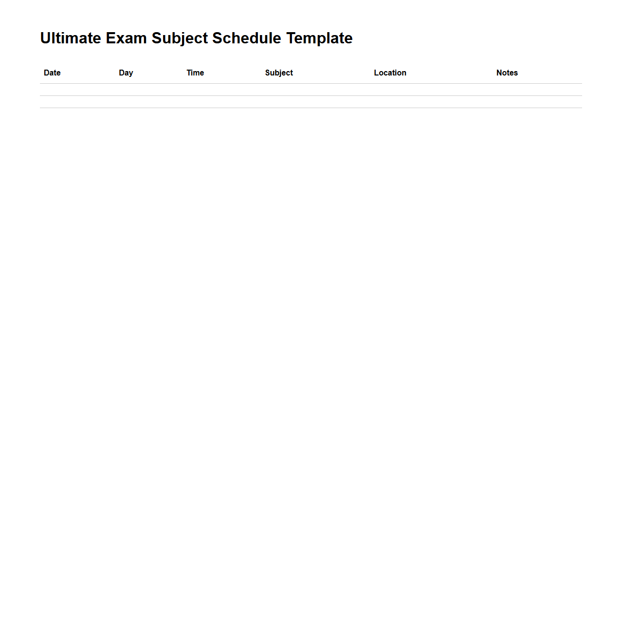 Ultimate Exam Subject Schedule Template