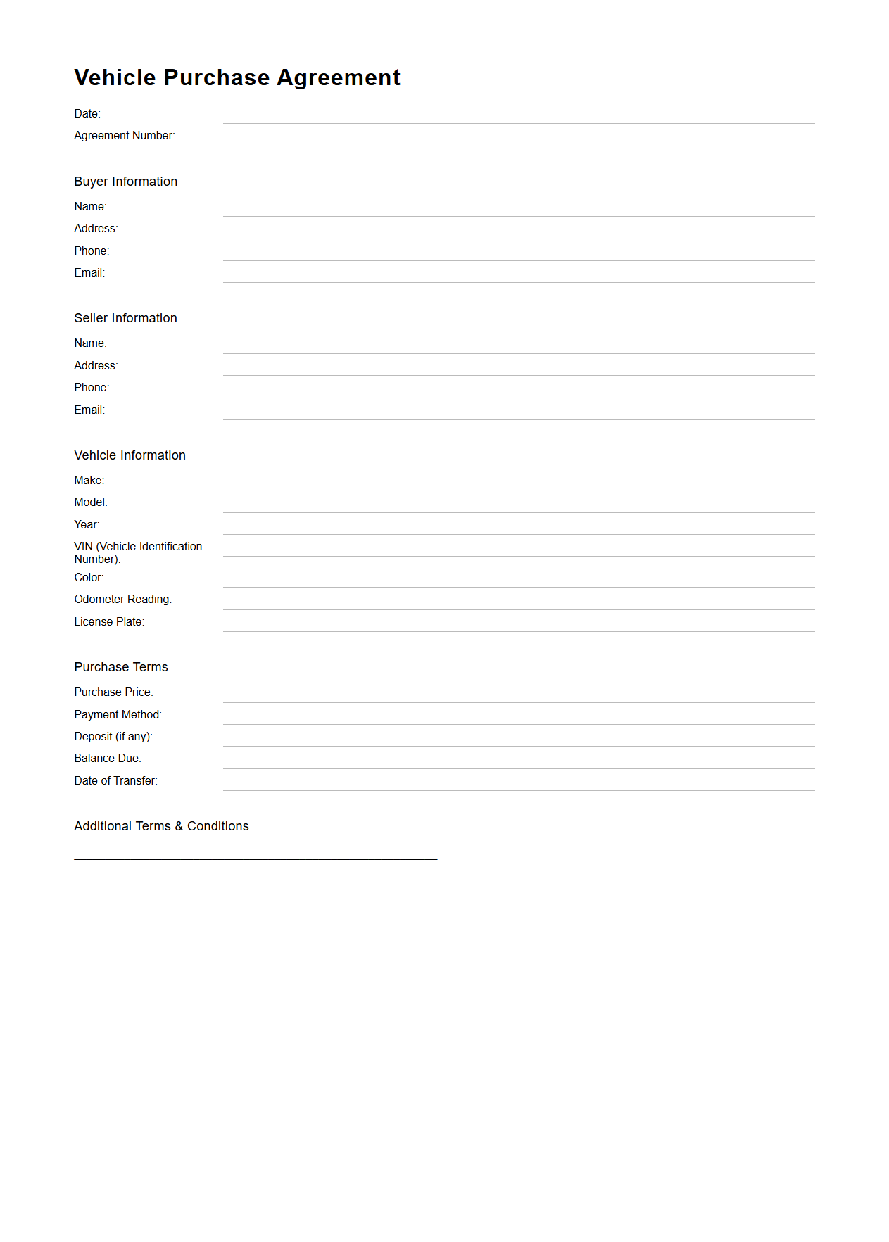 Vehicle Purchase Agreement Template