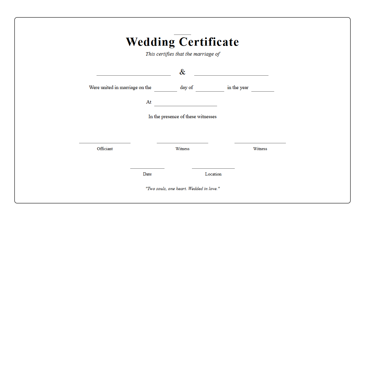 Vintage Wedding Certificate Template for Couples