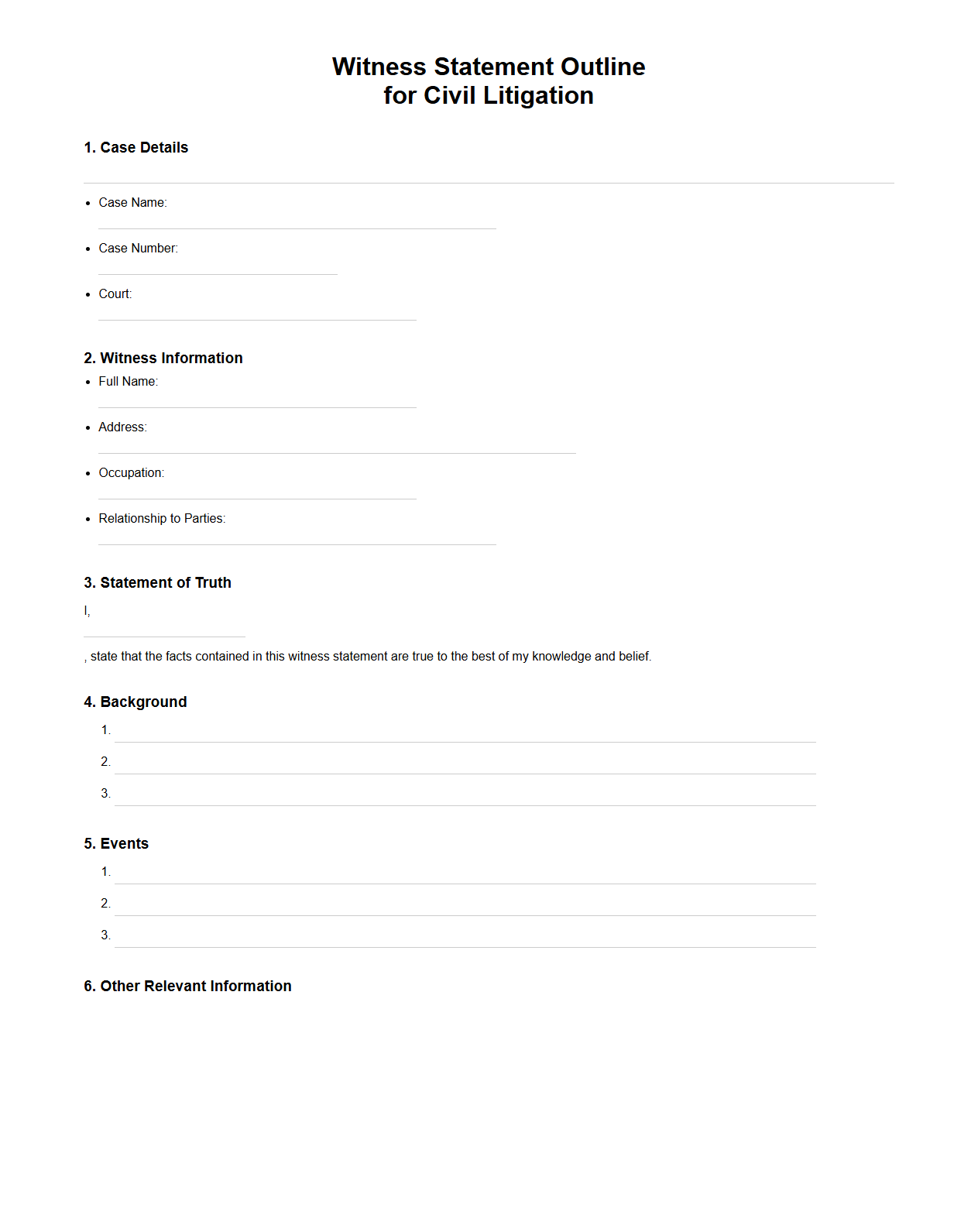 Witness Statement Outline for Civil Litigation