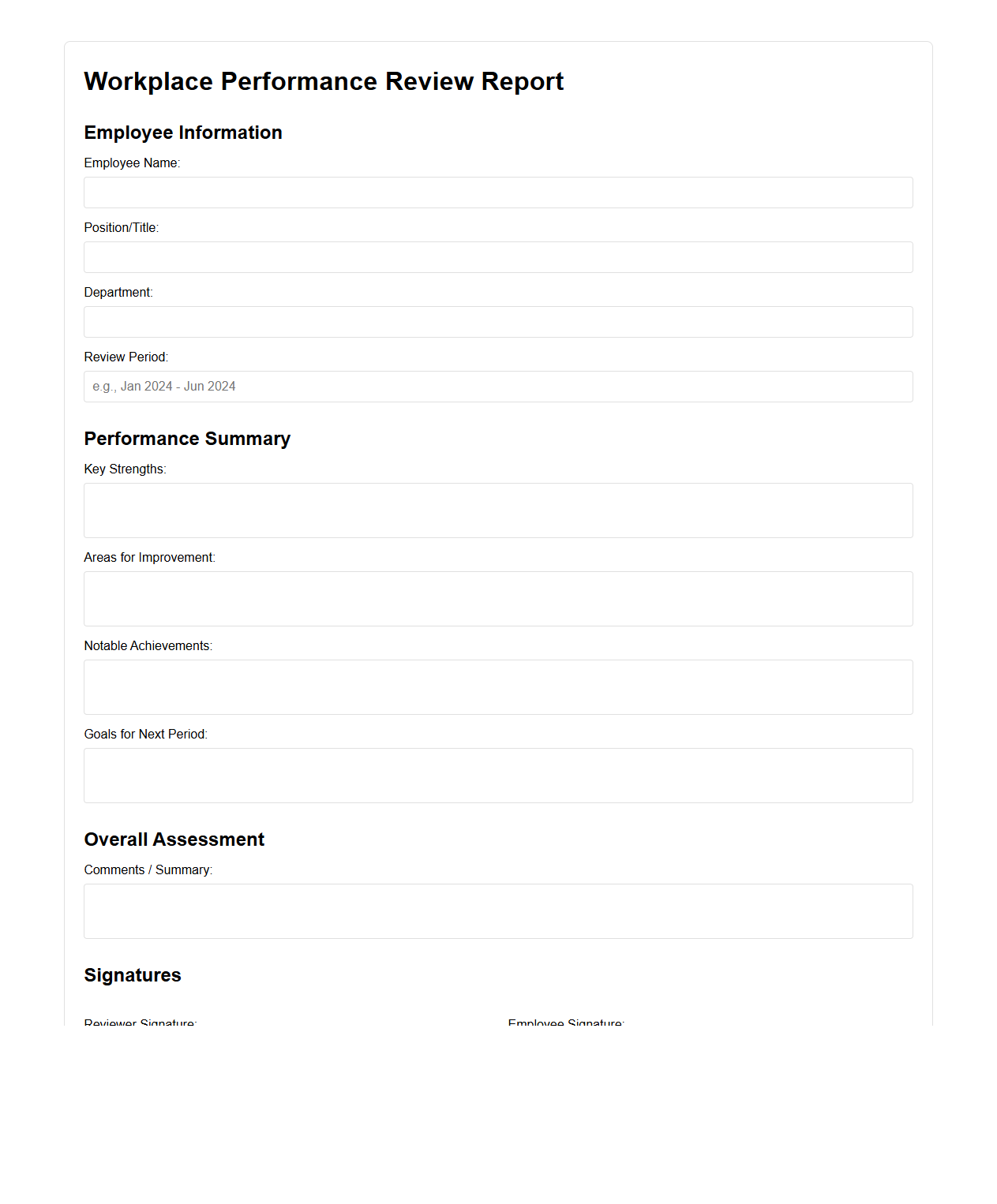 Workplace Performance Review Report Template