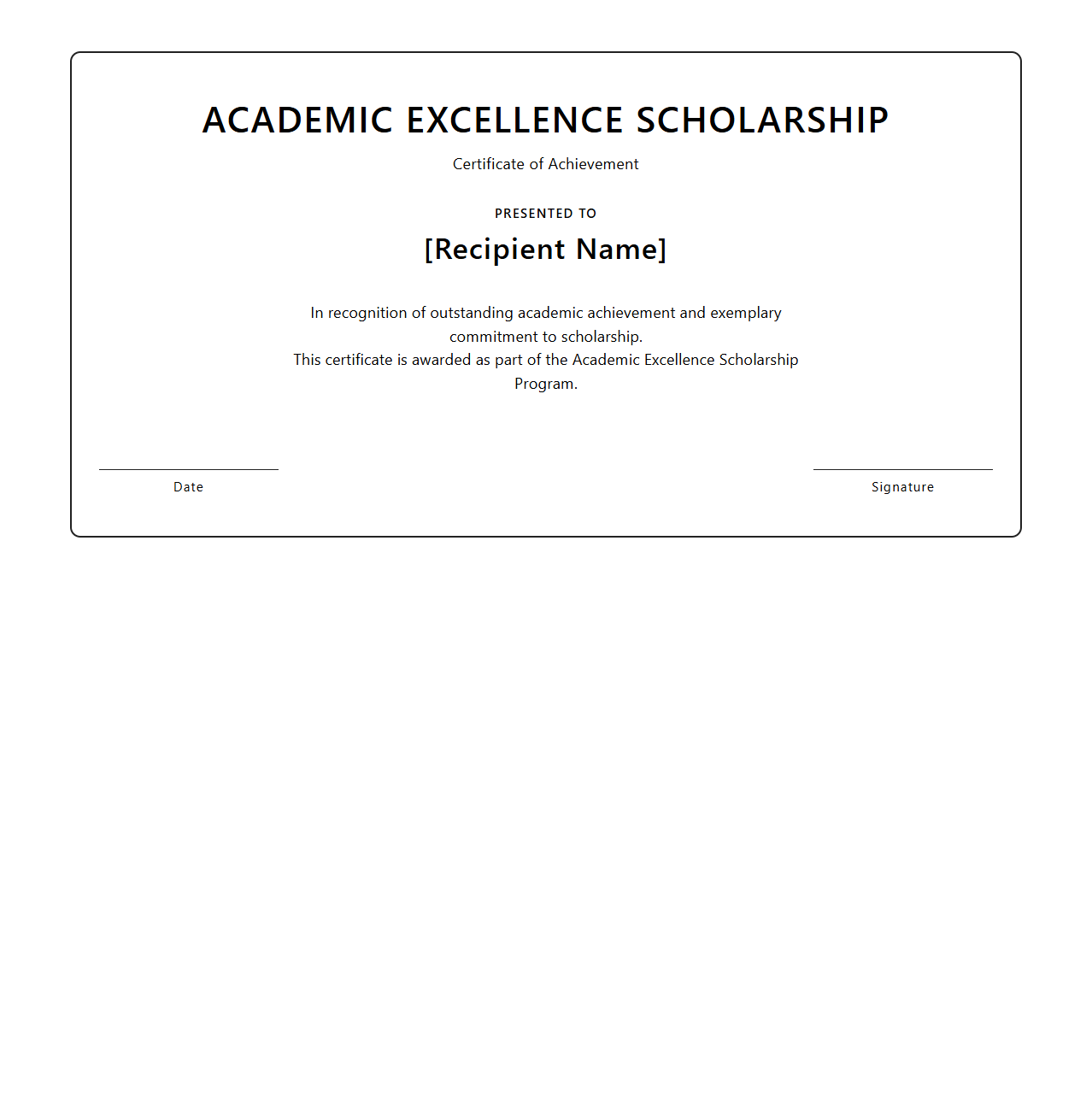 Academic Excellence Scholarship Certificate Design