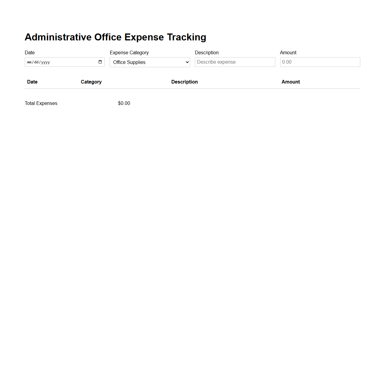 Administrative Office Expense Tracking Template