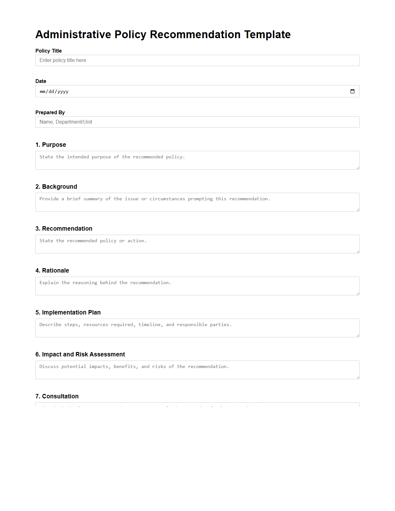 Administrative Policy Recommendation Template