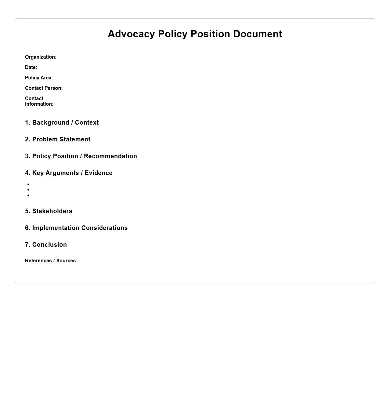 Advocacy Policy Position Document Template