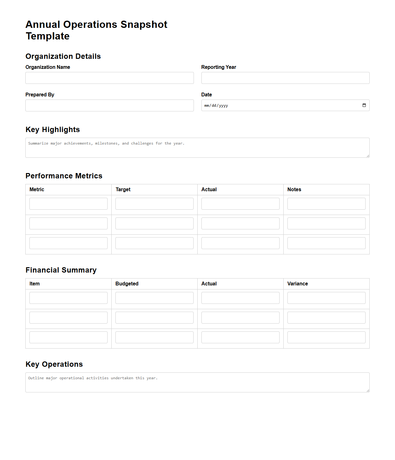 Annual Operations Snapshot Template