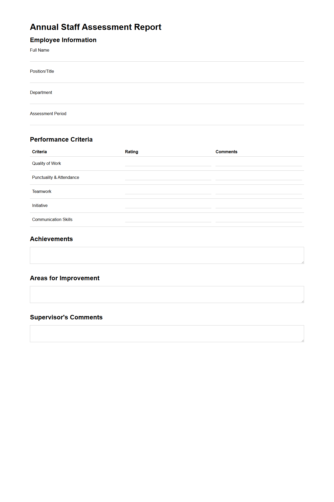 Annual Staff Assessment Report Template