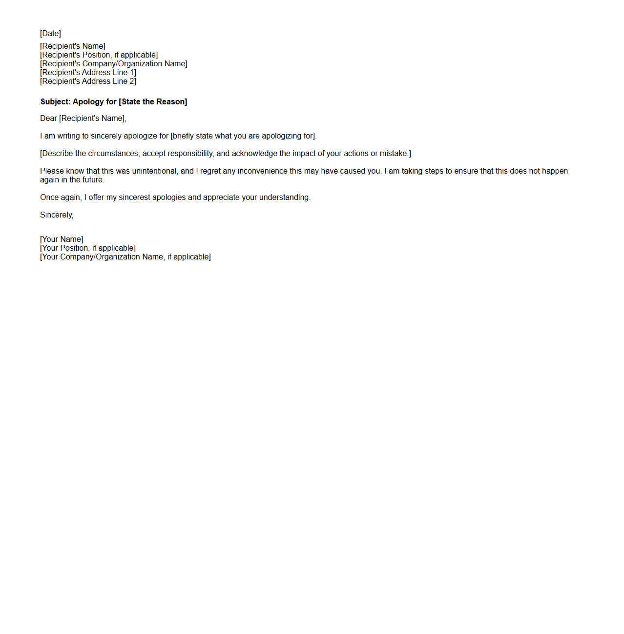 Apology Letter Format Template