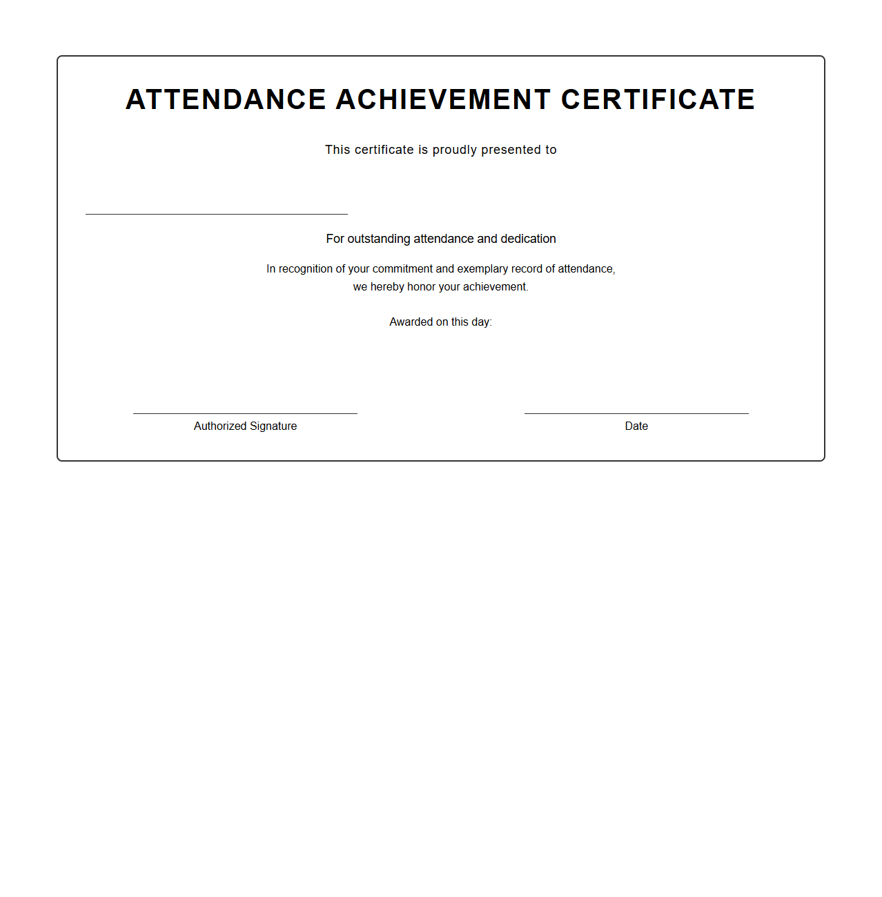 Attendance Achievement Certificate Template