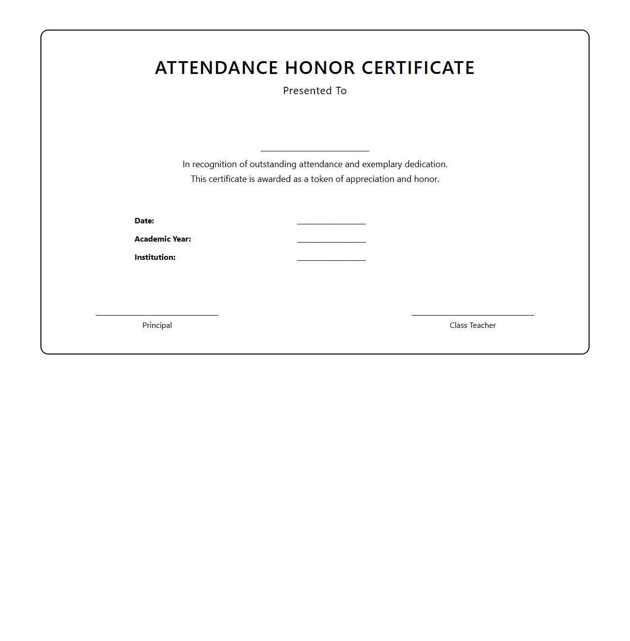 Attendance Honor Certificate Design