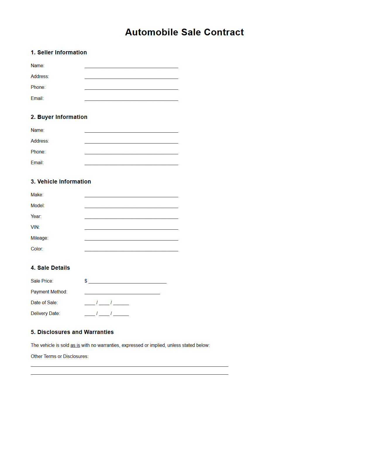 Automobile Sale Contract Template