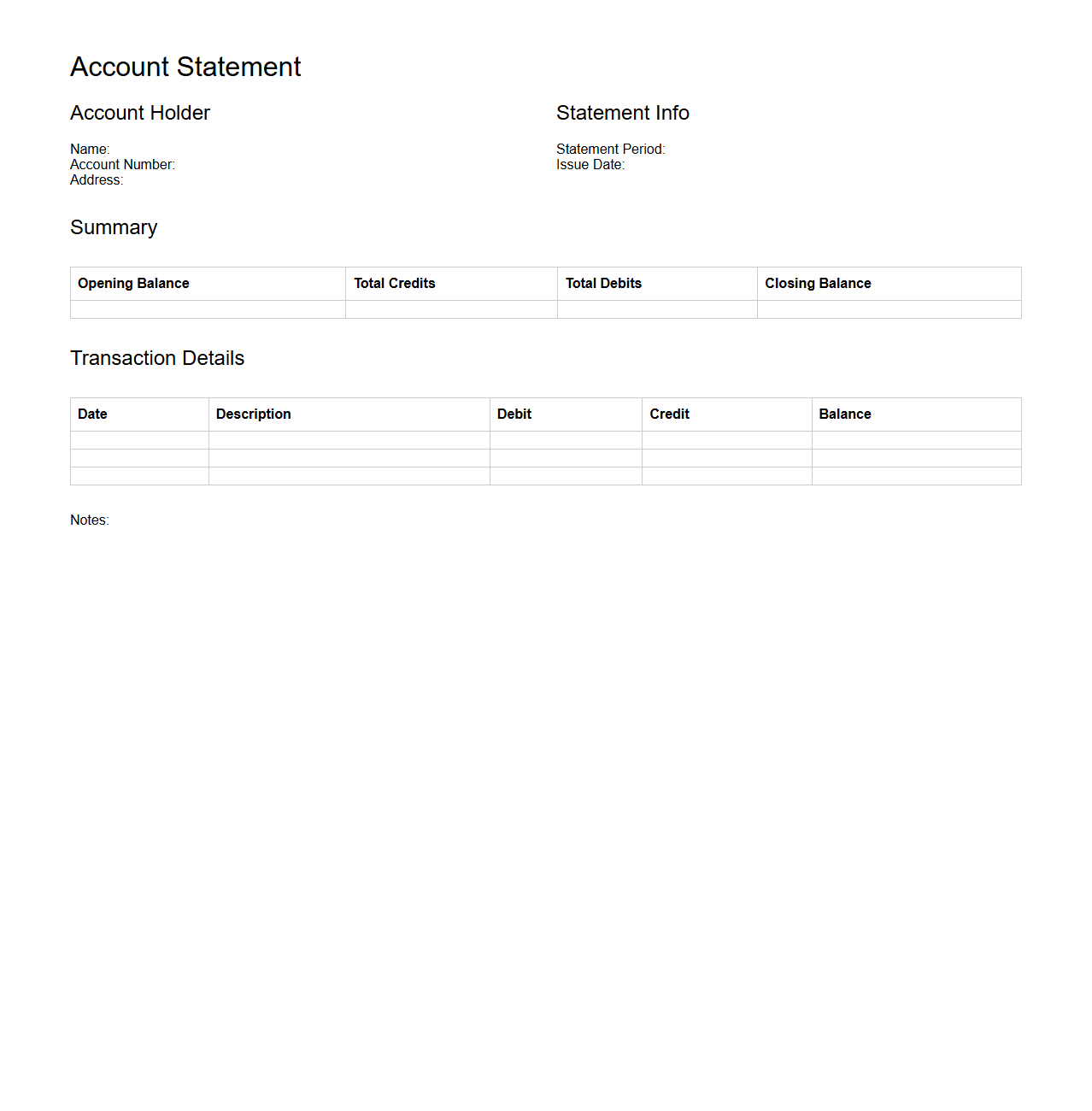 Basic Account Statement Outline