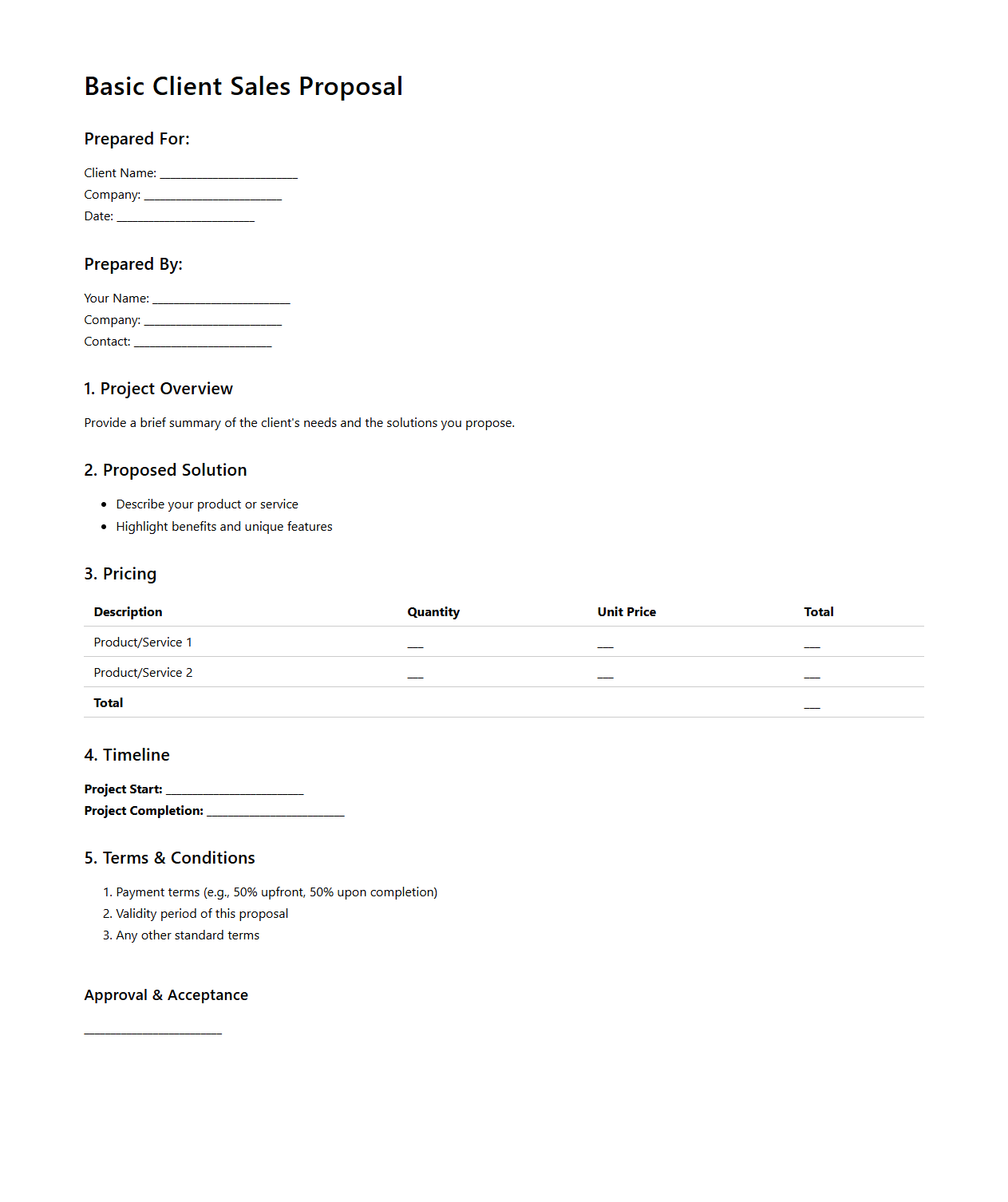 Basic Client Sales Proposal Template