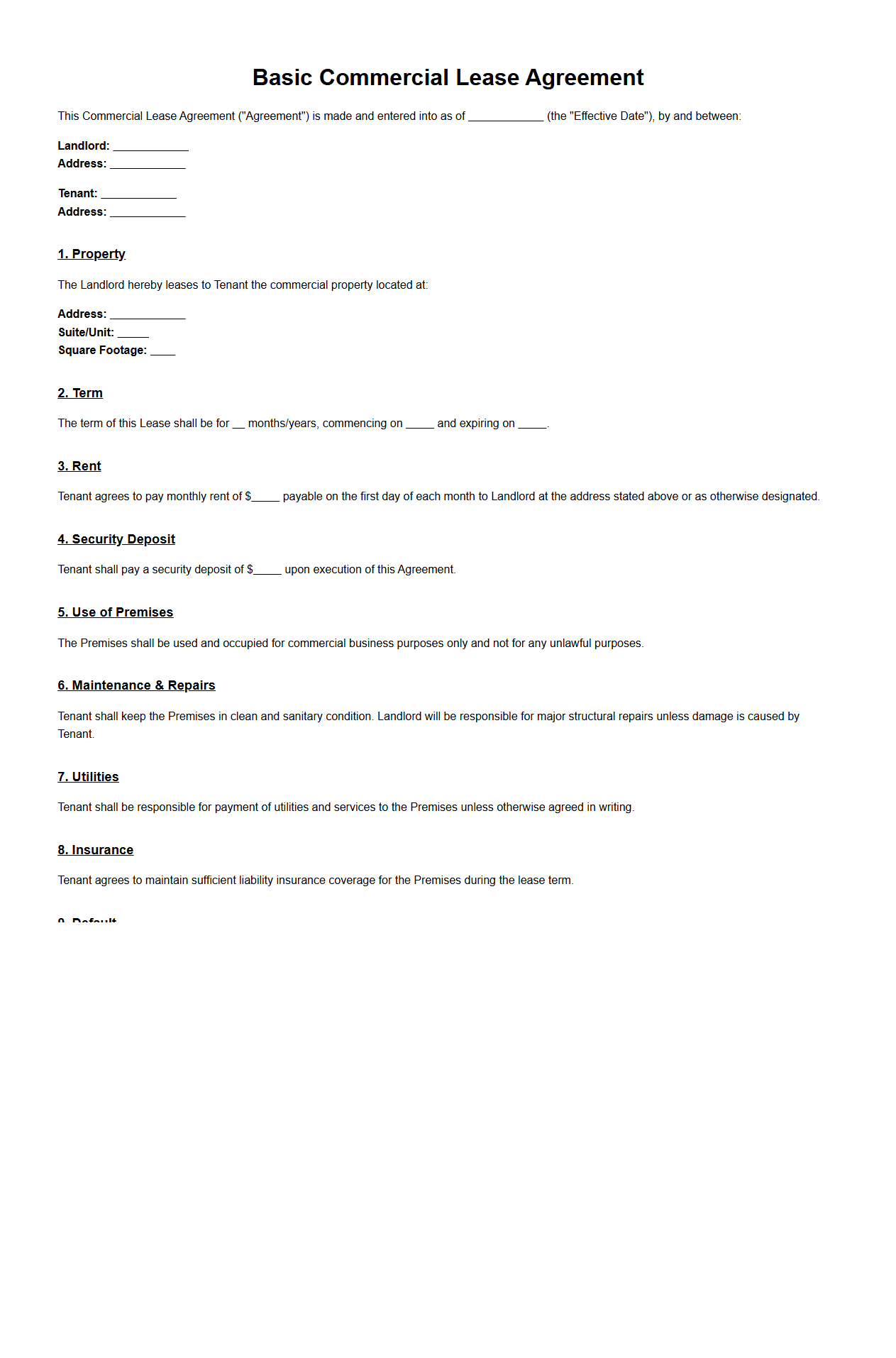 Basic Commercial Lease Agreement Template