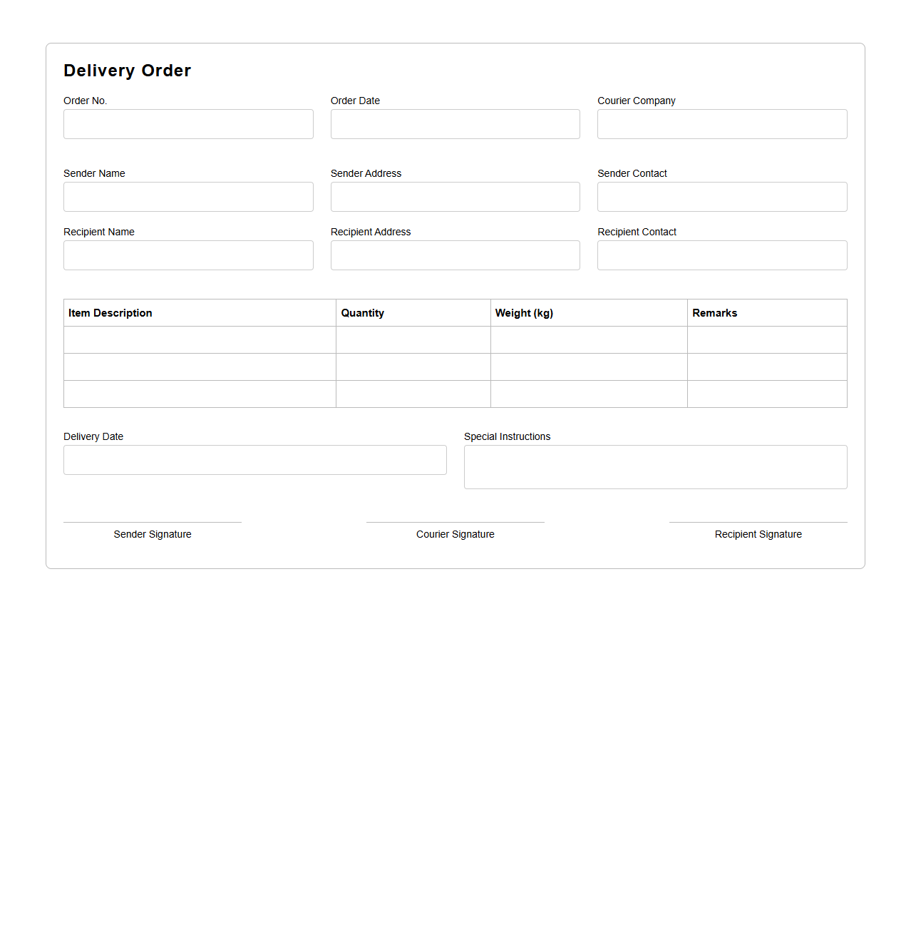 Basic Delivery Order Template for Courier Services