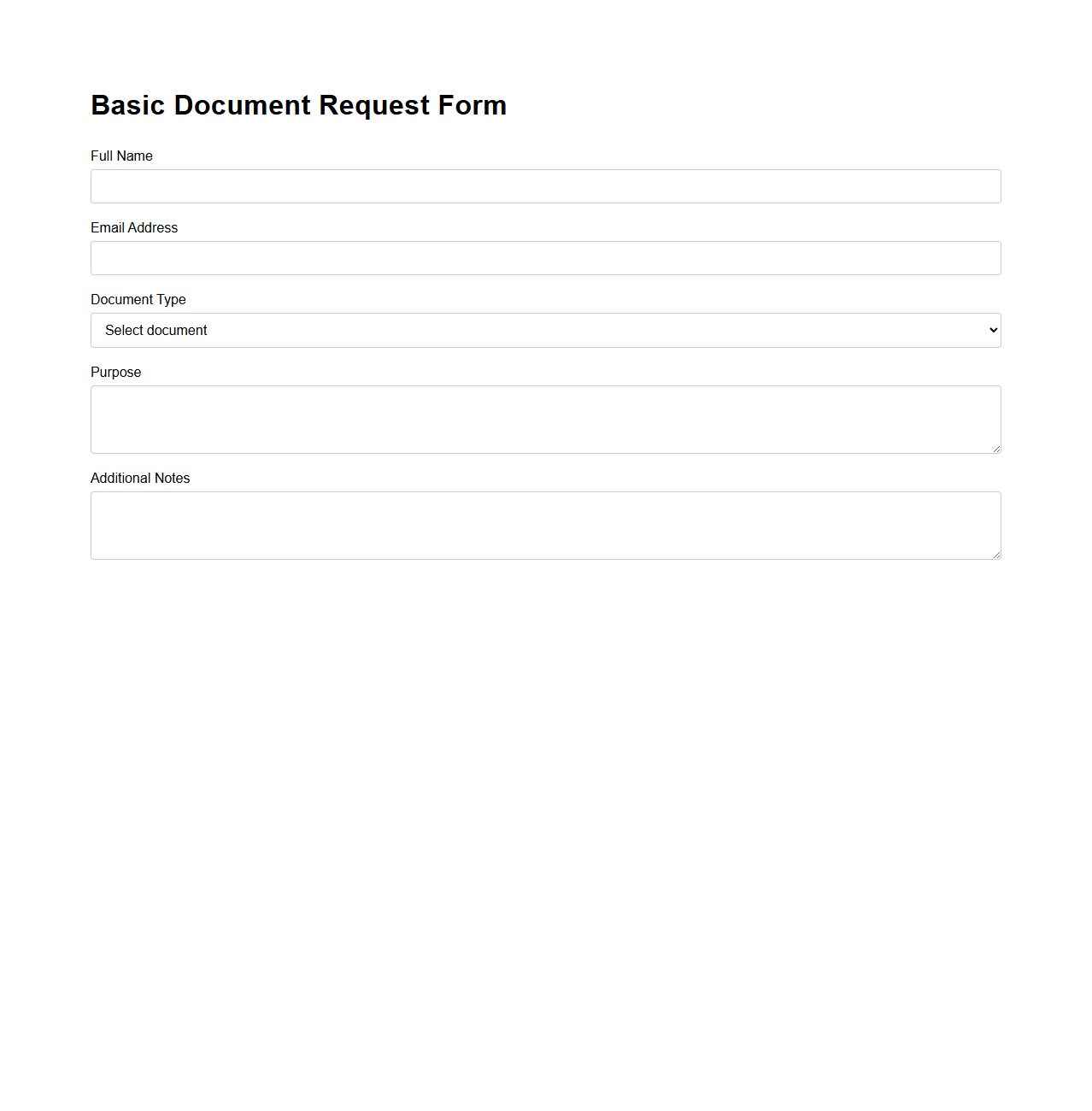 Basic Document Request Form Layout