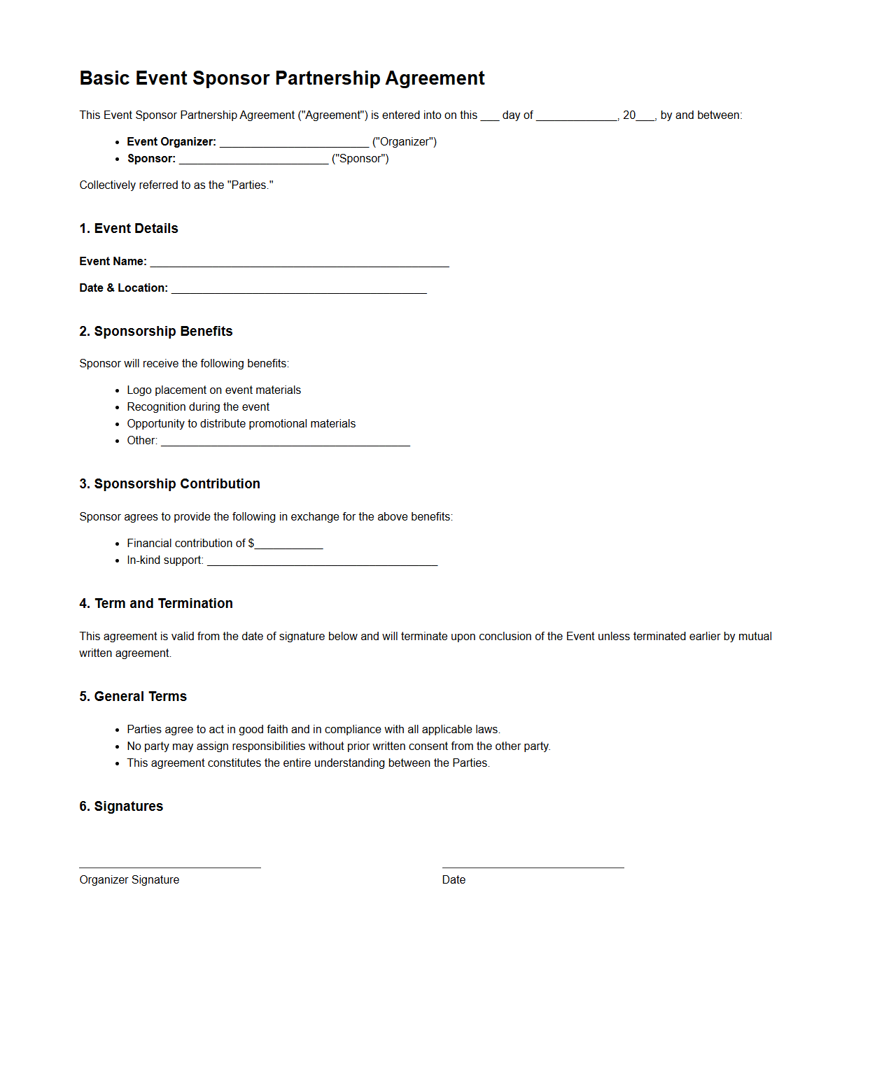 Basic Event Sponsor Partnership Agreement