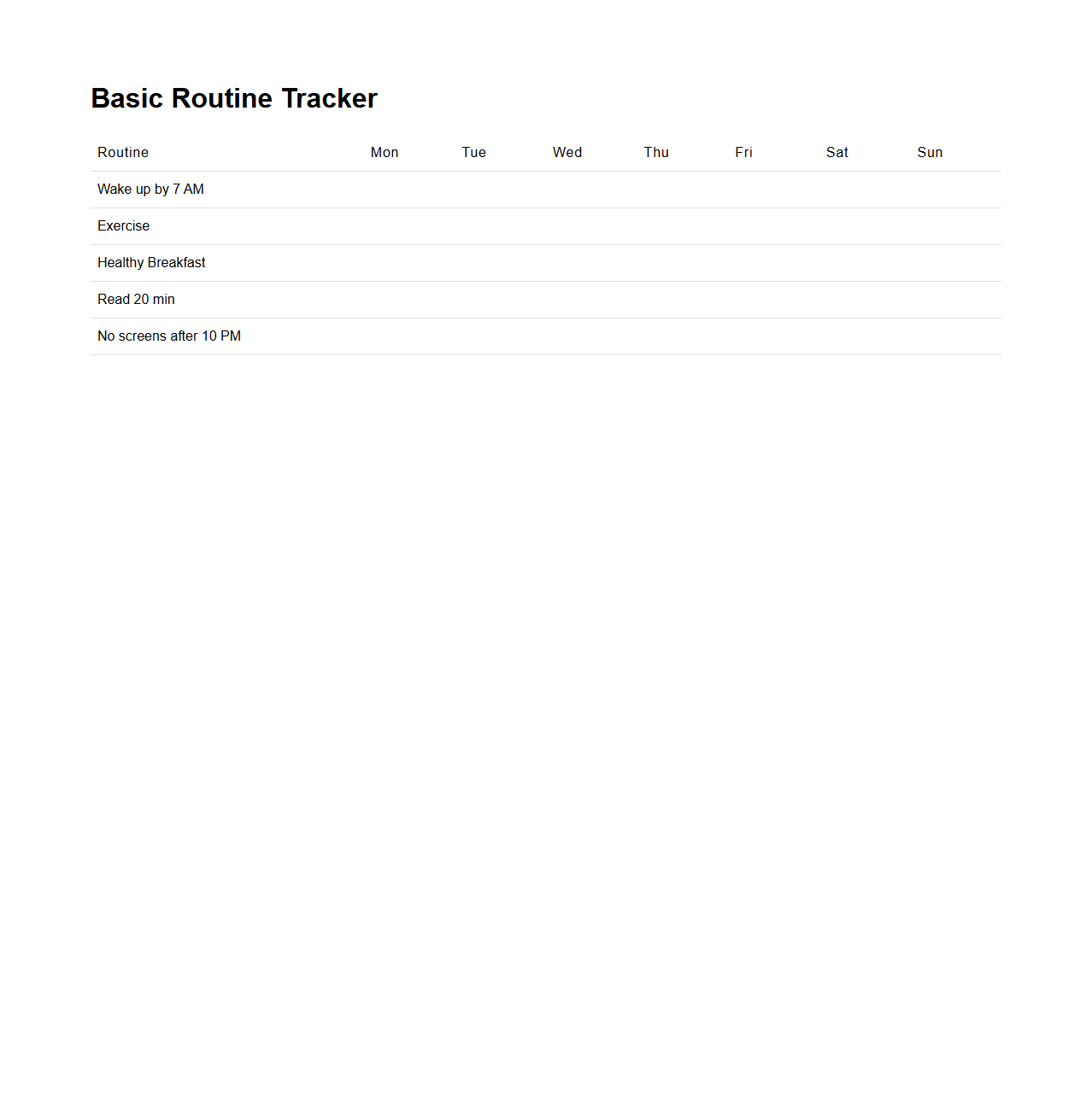 Basic Routine Tracker Template for Consistent Days
