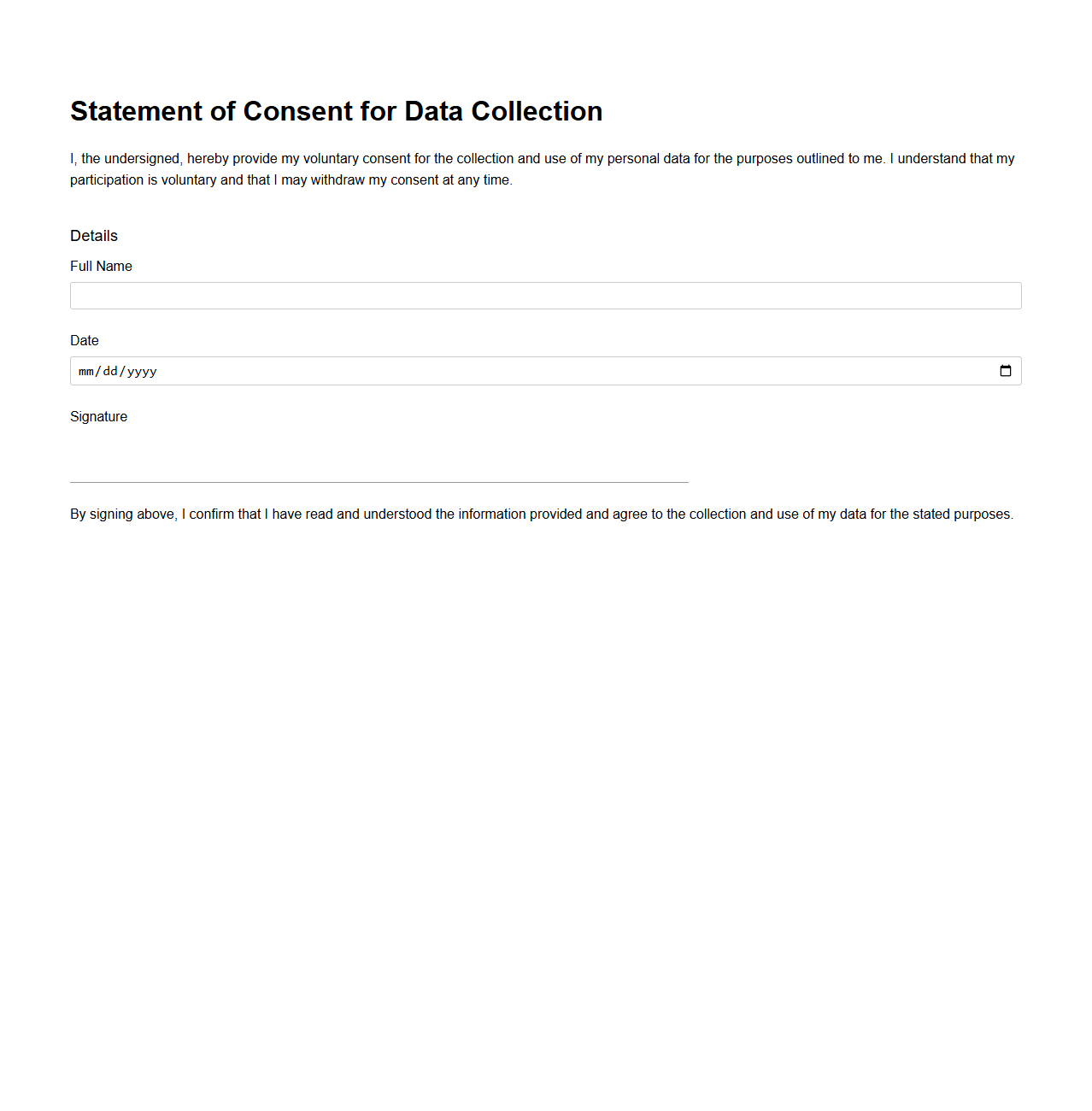 Basic Statement of Consent Form for Data Collection