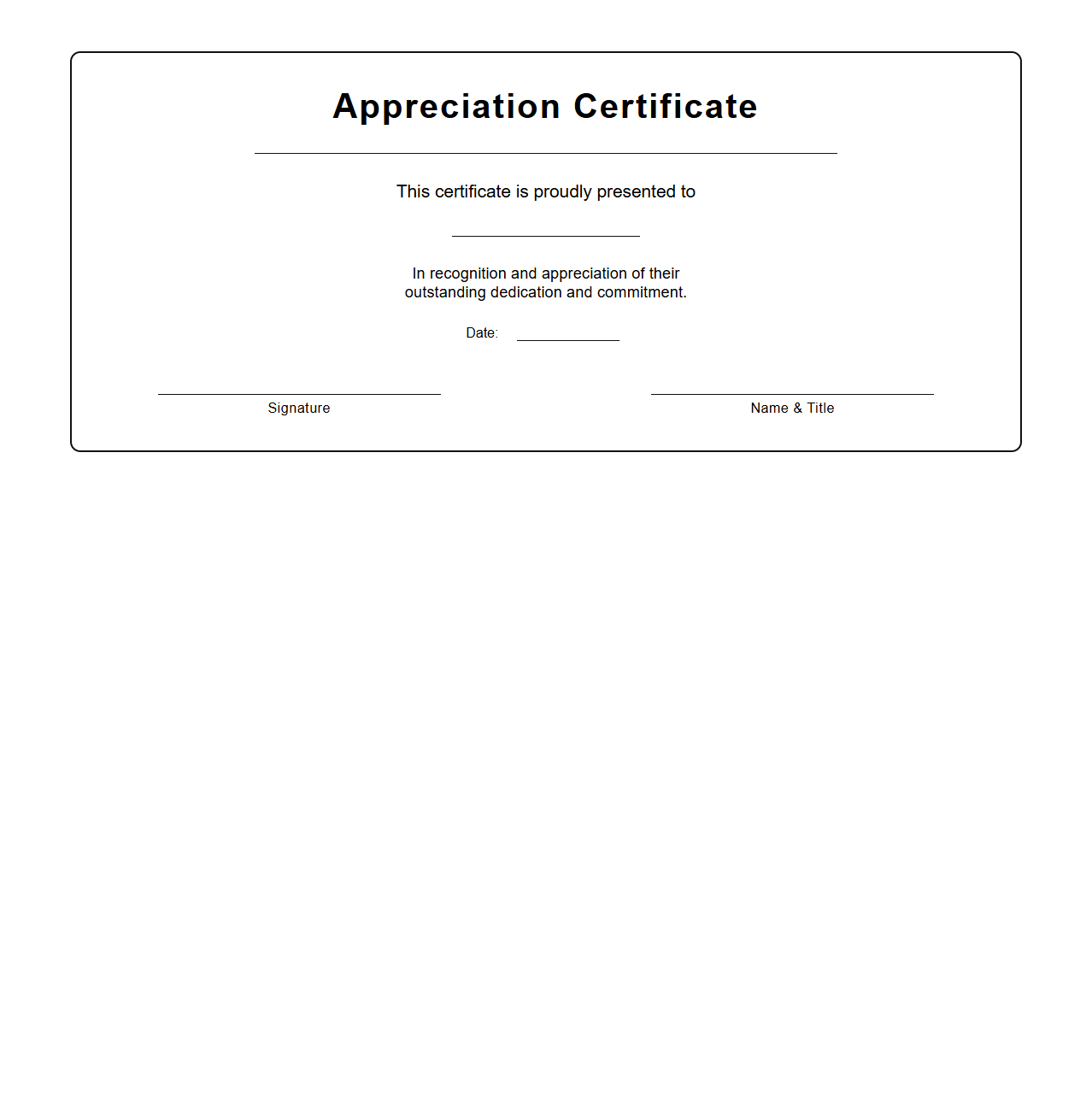 Blank Appreciation Certificate for Dedication