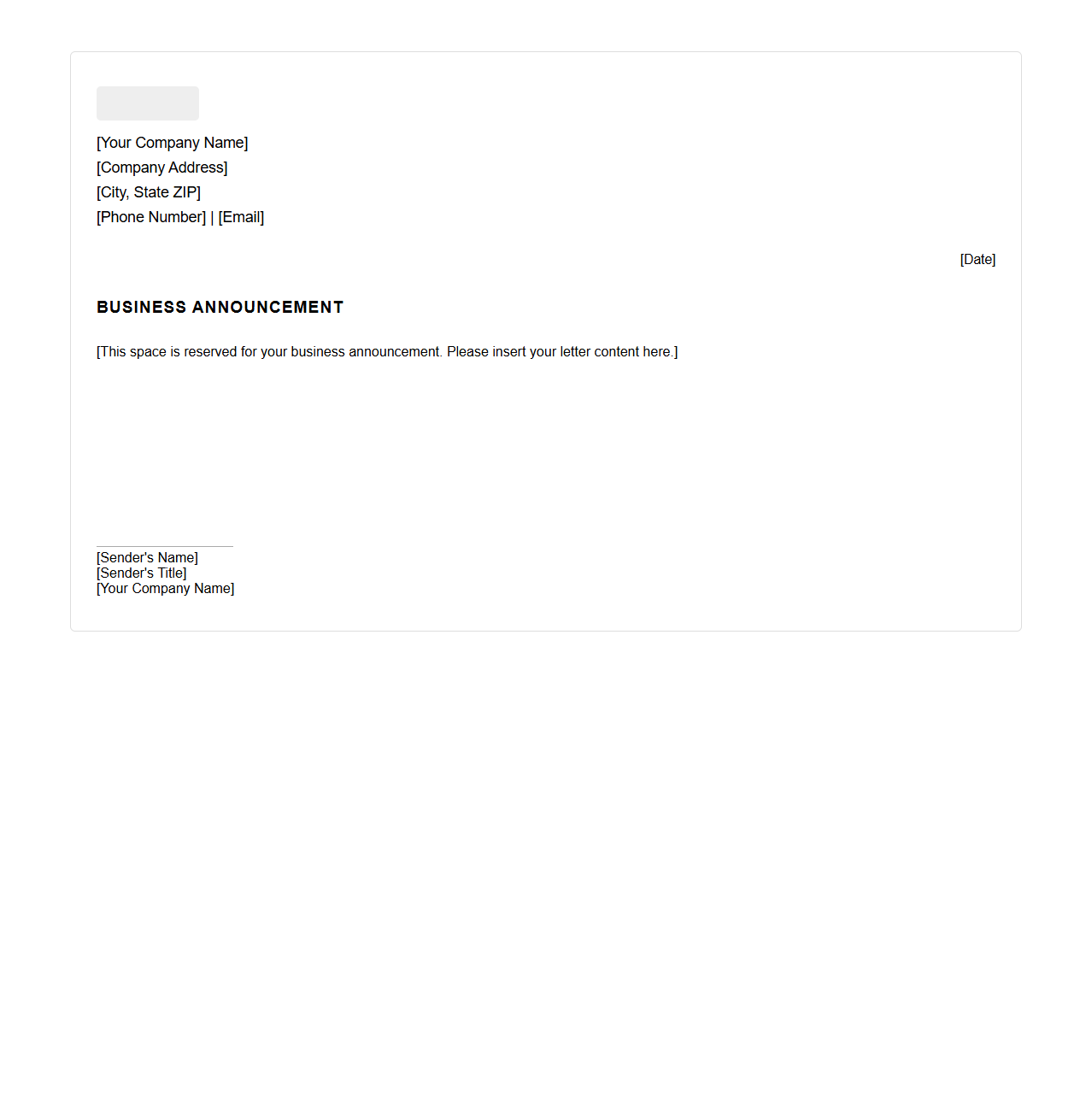 Blank Business Announcement Letter Design