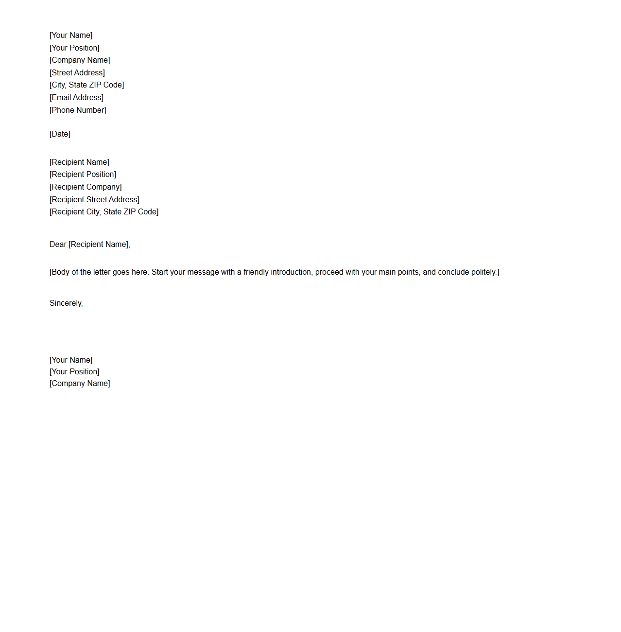 Blank Business Letter Template for Corporate Correspondence