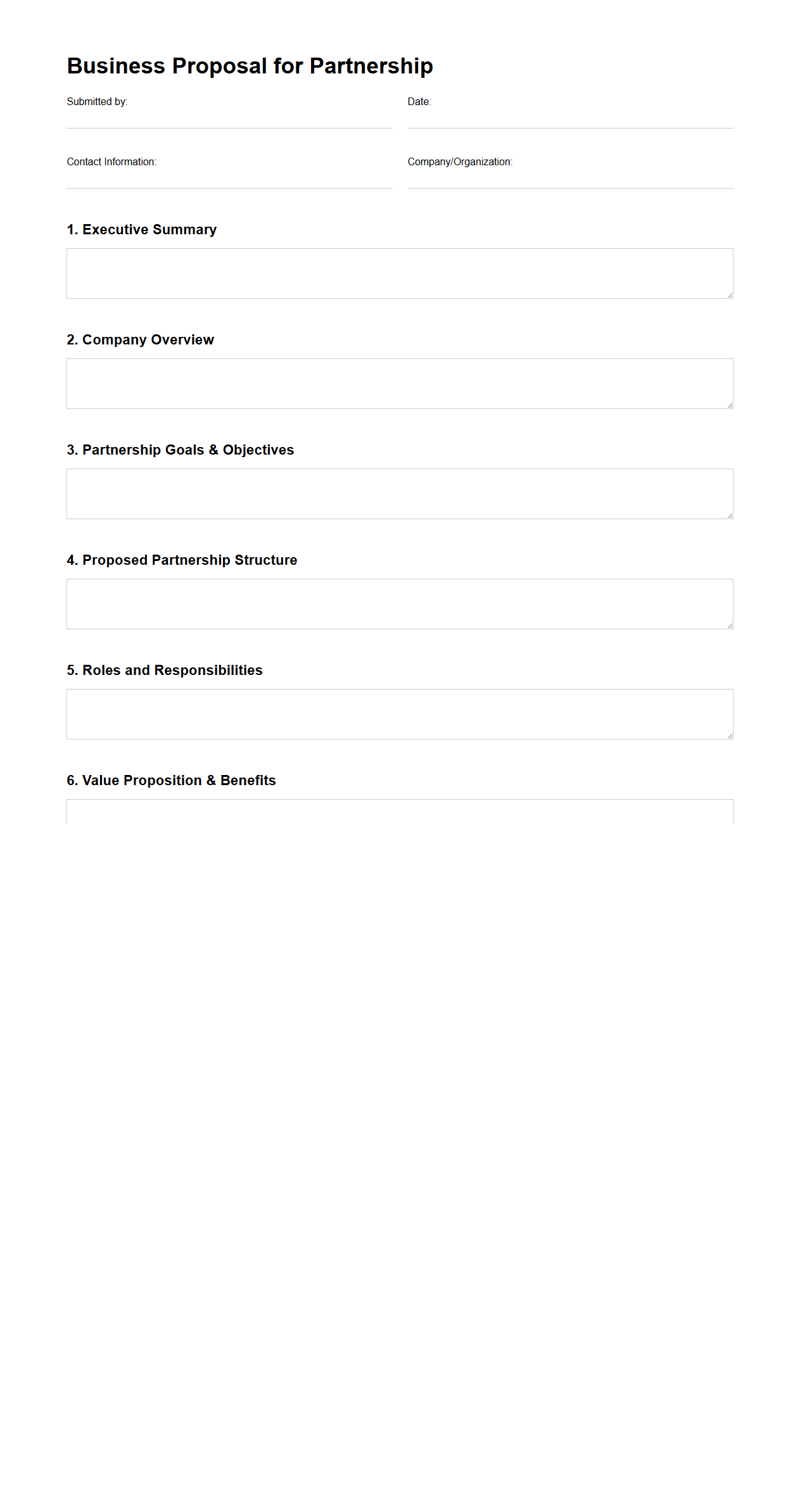 Blank Business Proposal Template for Partnership Submission