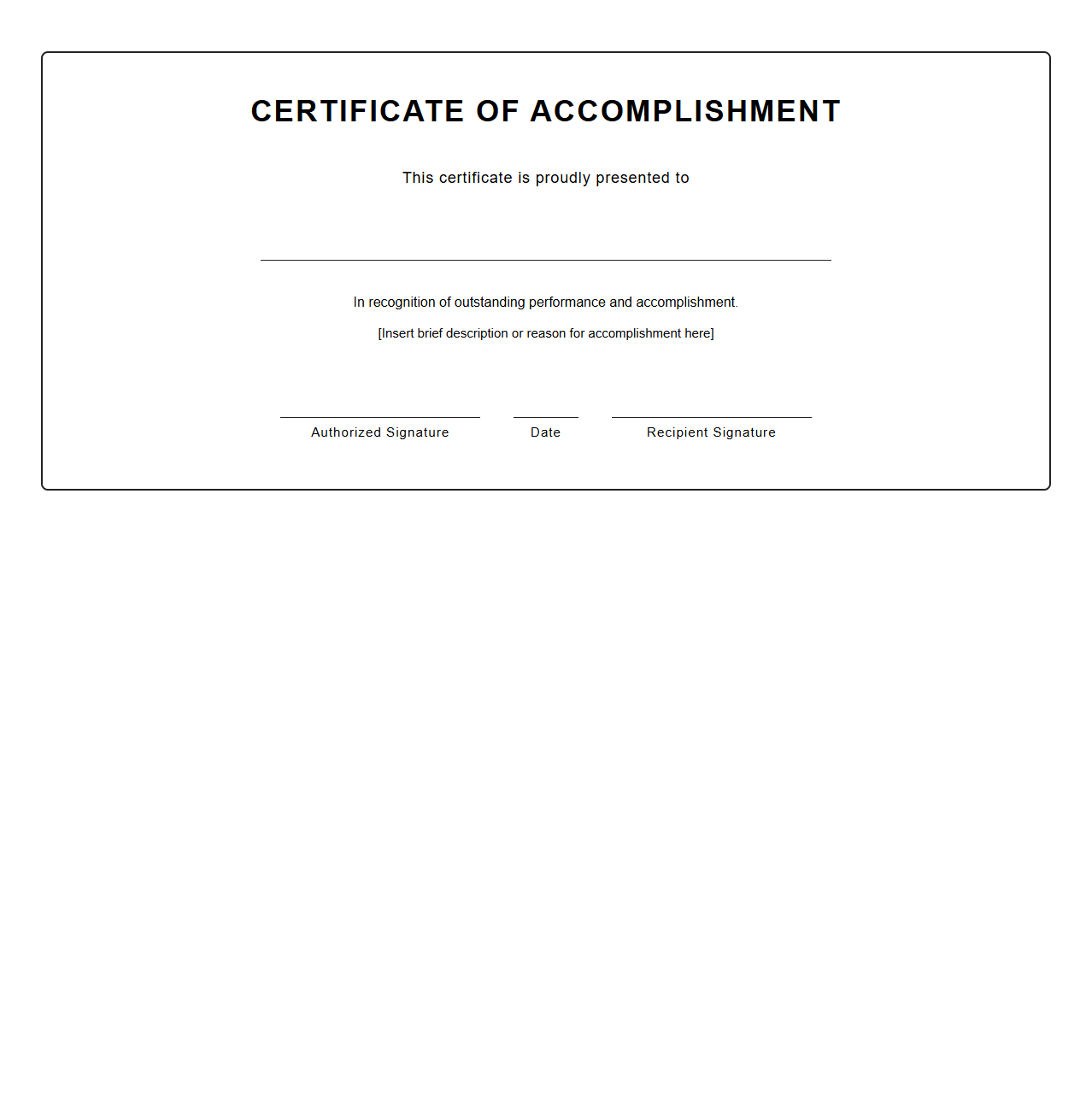 Blank Certificate of Accomplishment Template