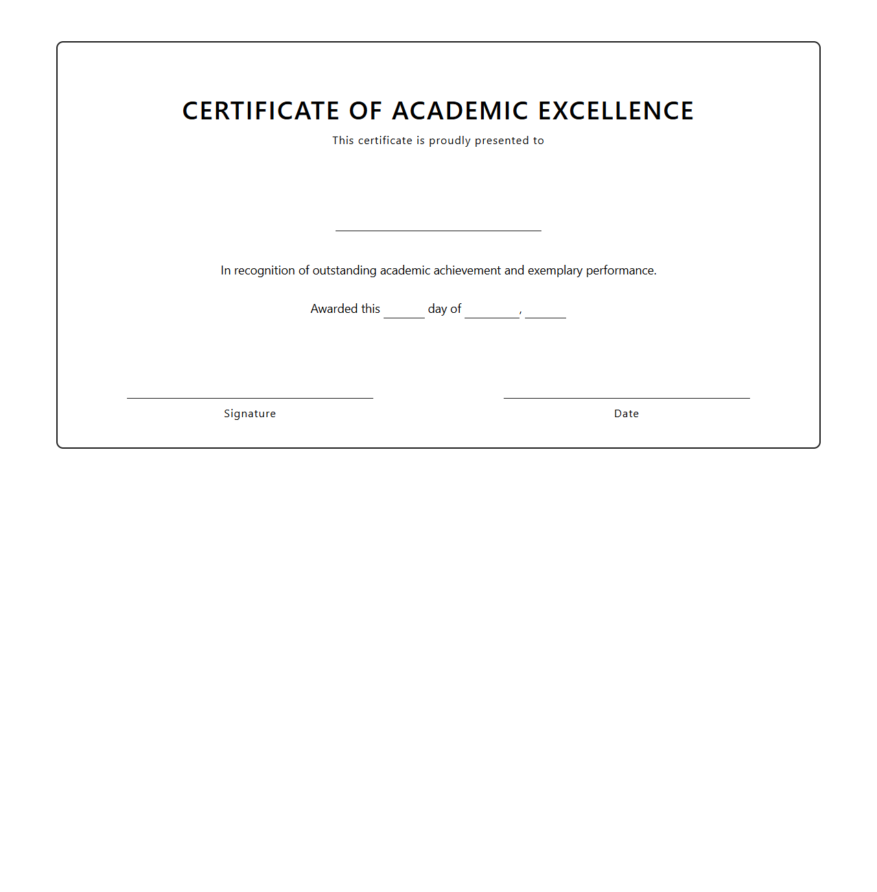 Blank Certificate Template for Academic Excellence