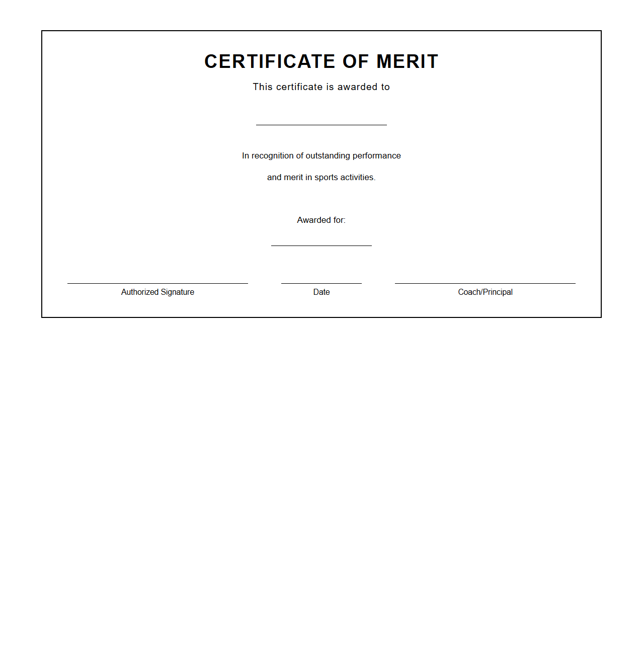 Blank Certificate Template for Sports Merit