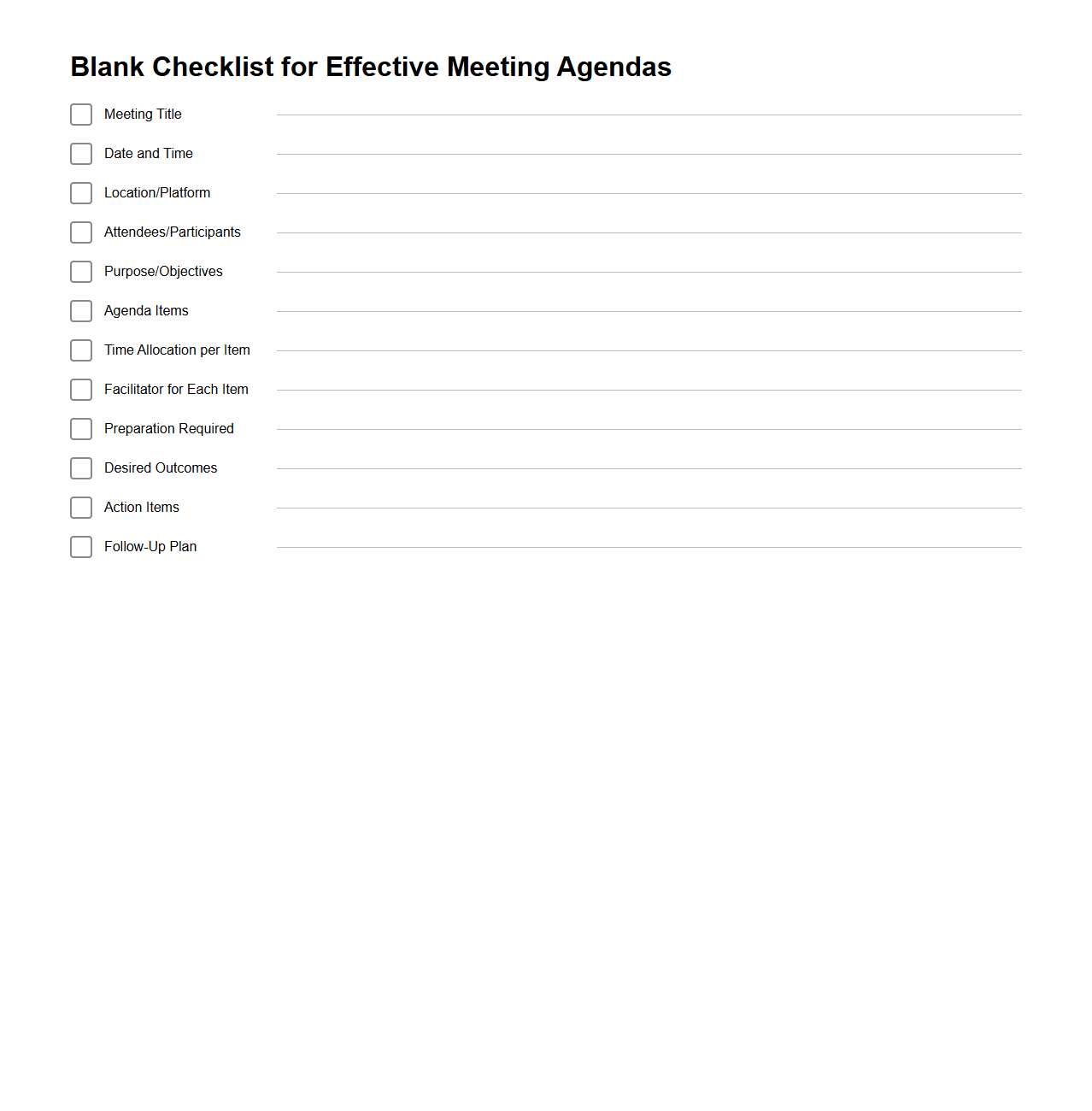 Blank Checklist for Effective Meeting Agendas