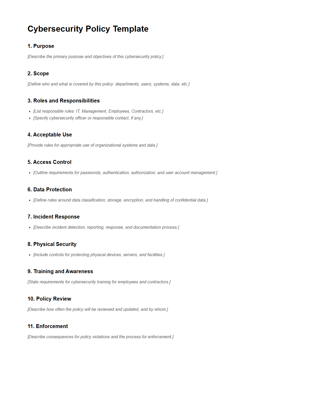 Blank Cybersecurity Policy Template for Organizations