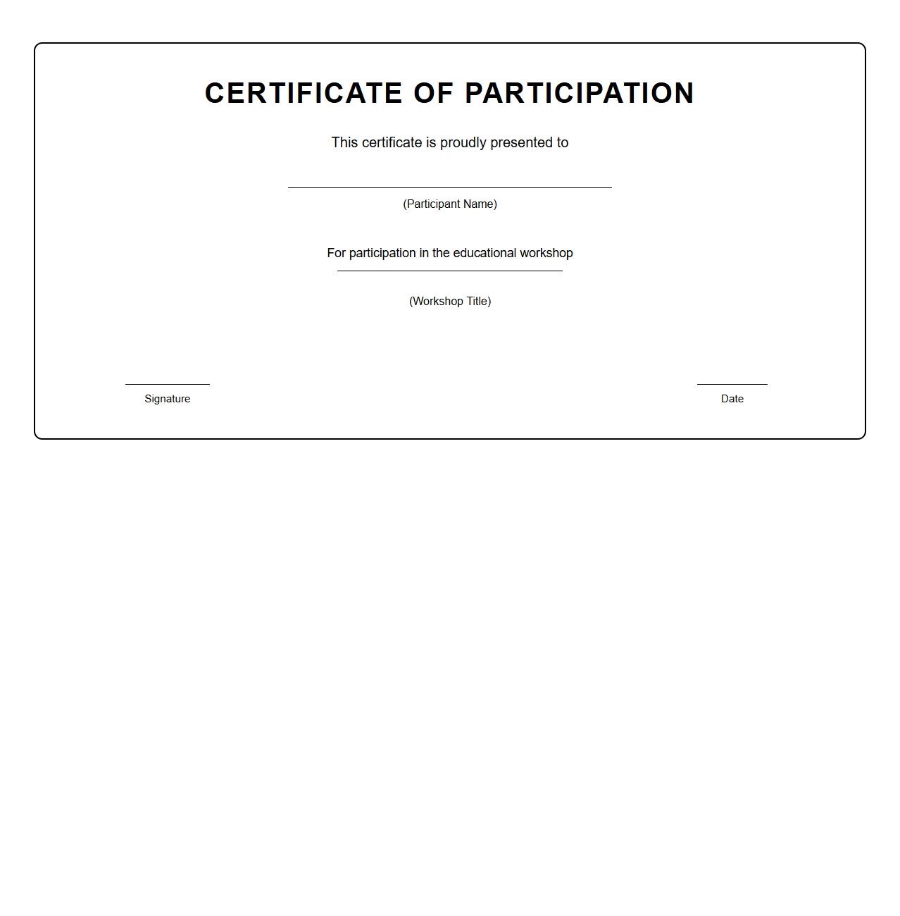 Blank Educational Workshop Certificate Template