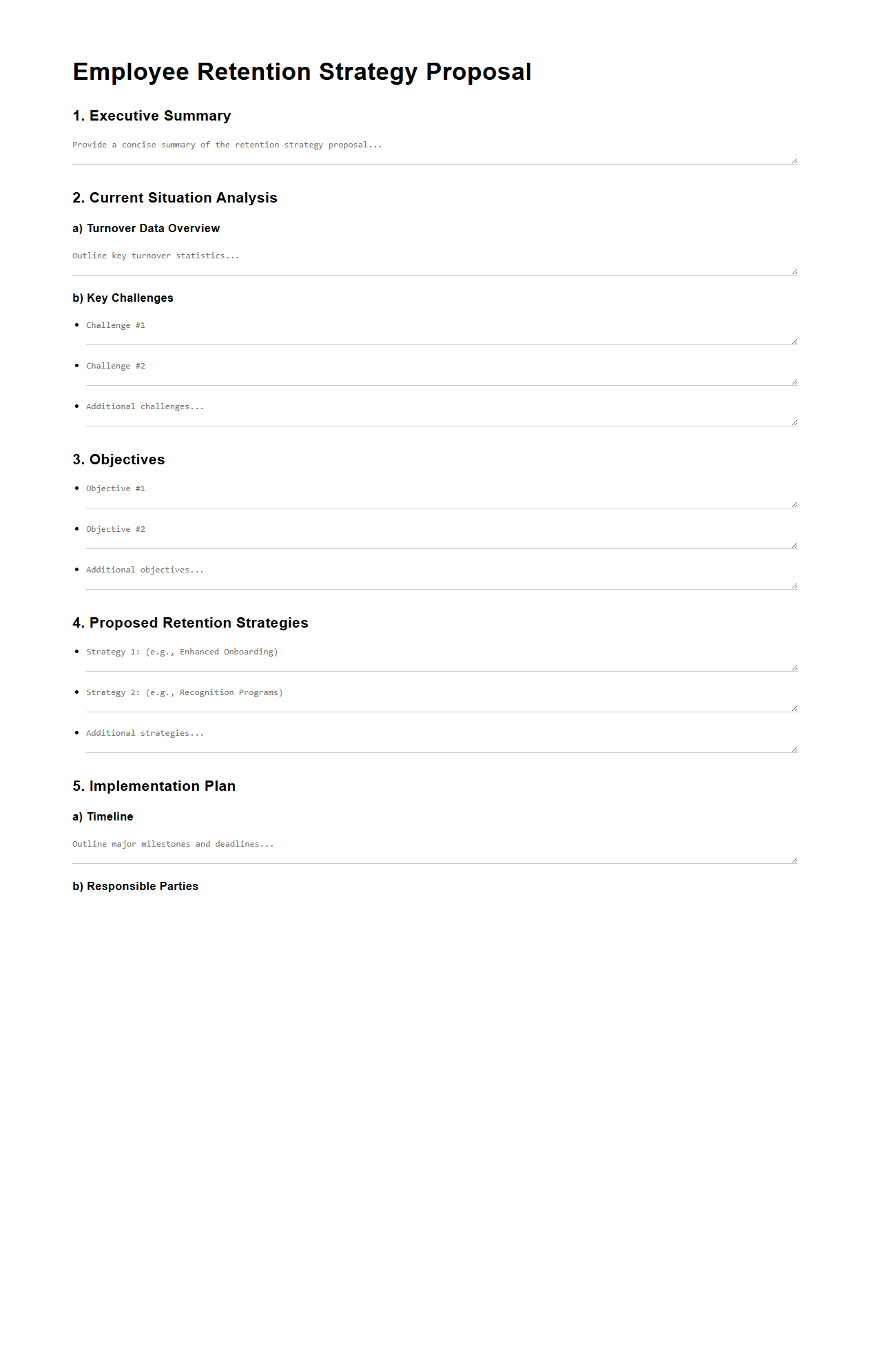 Blank Employee Retention Strategy Proposal Template