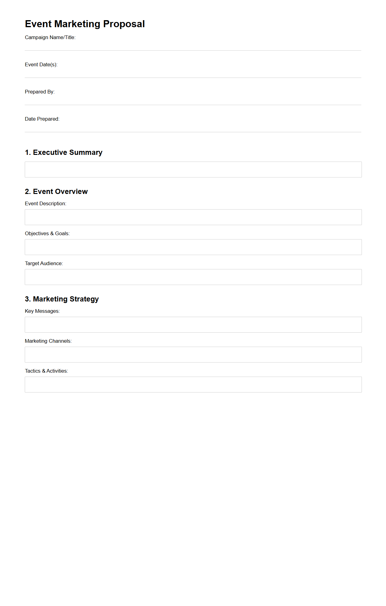 Blank Event Marketing Proposal Template for Campaigns