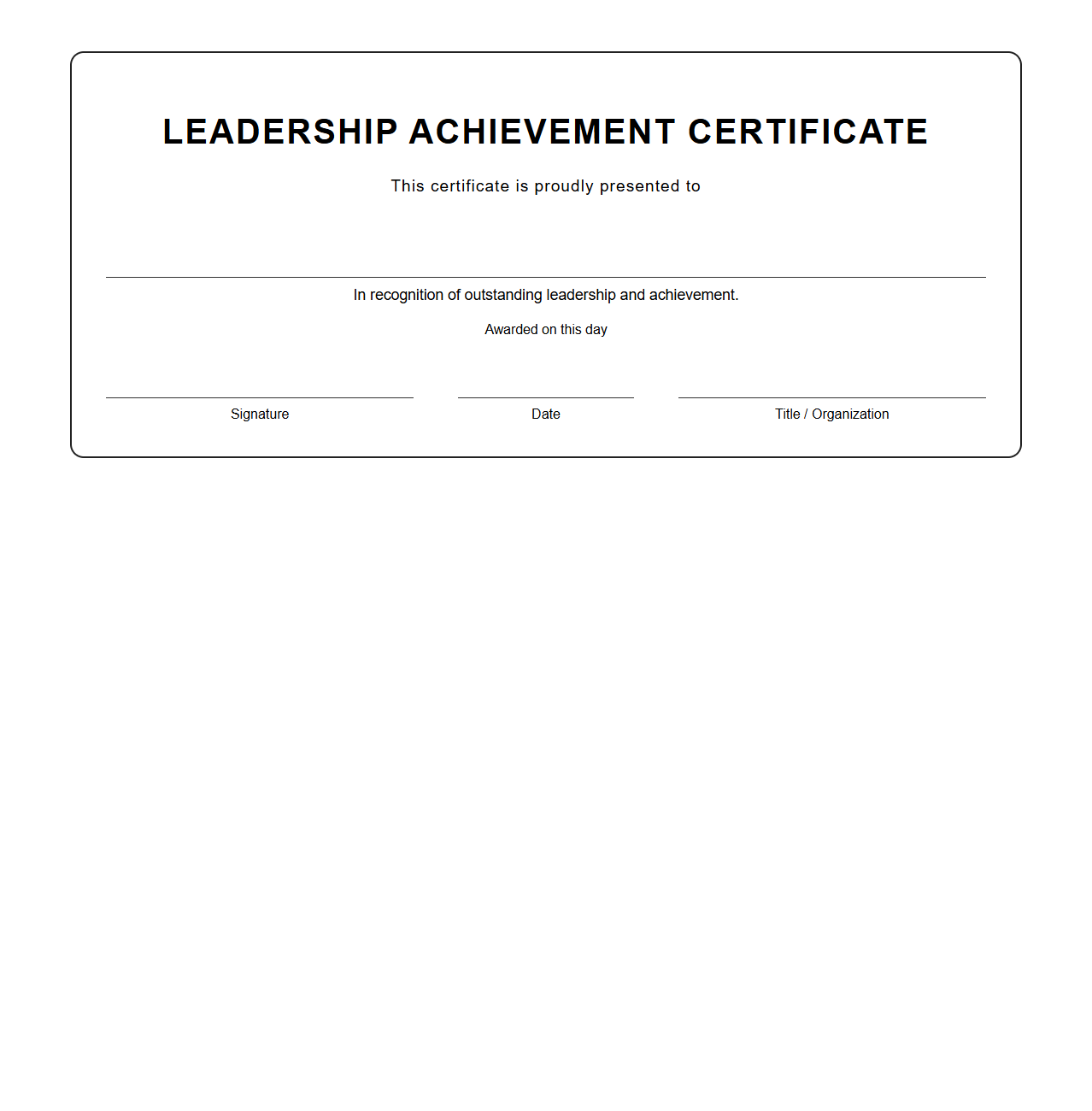Blank Leadership Achievement Certificate Template