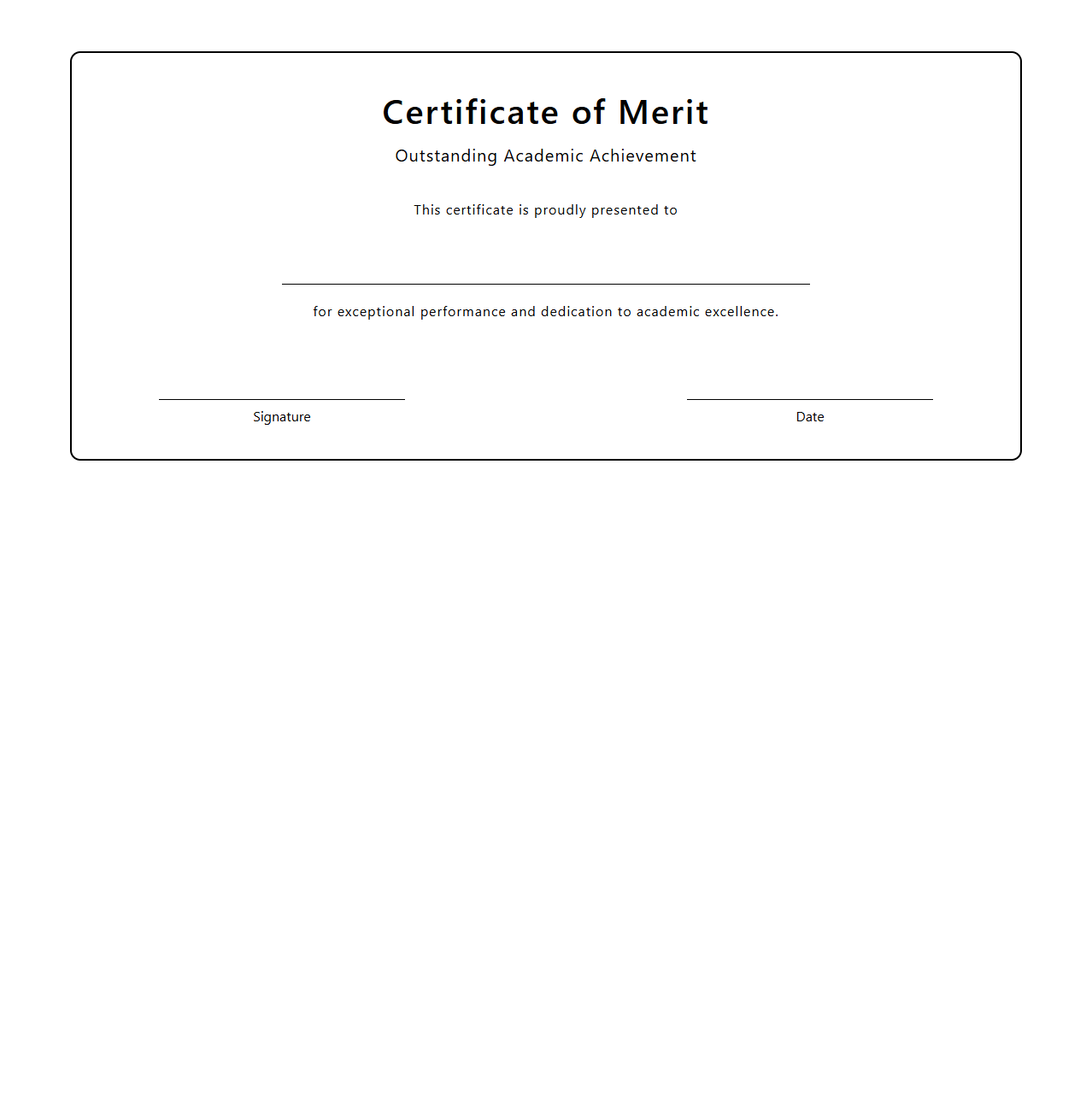 Blank Merit Certificate Template for Outstanding Academic Achievement