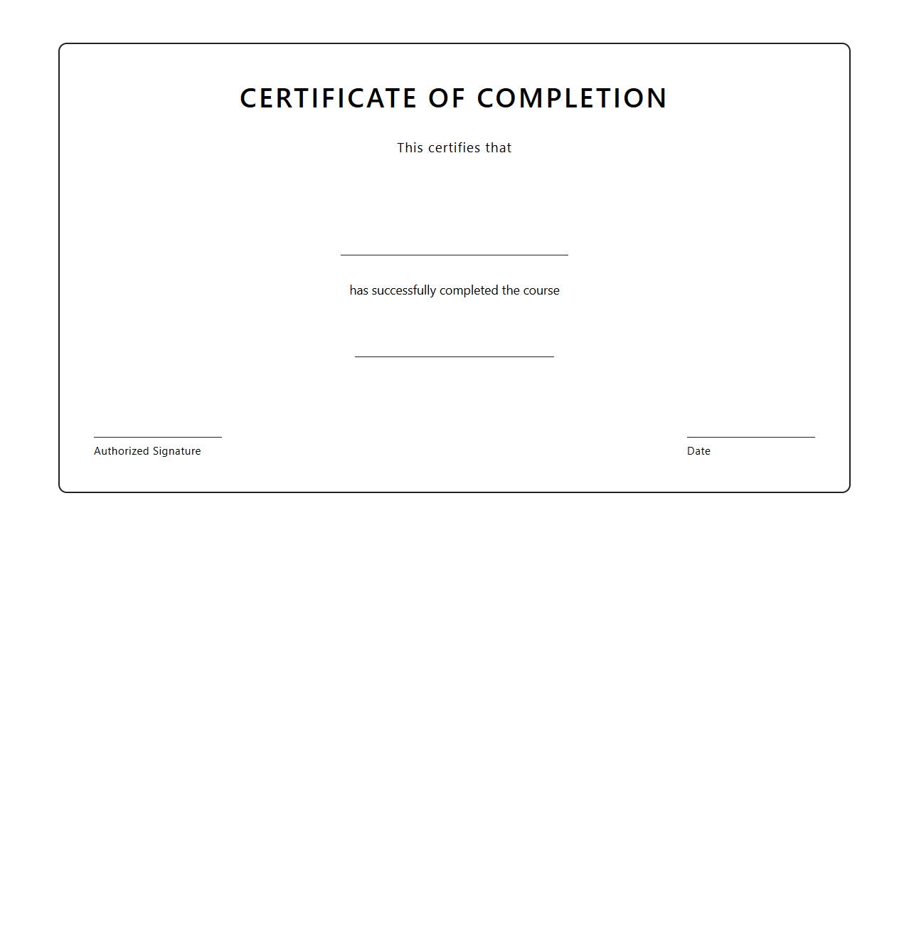 Blank Modern Certificate of Course Completion