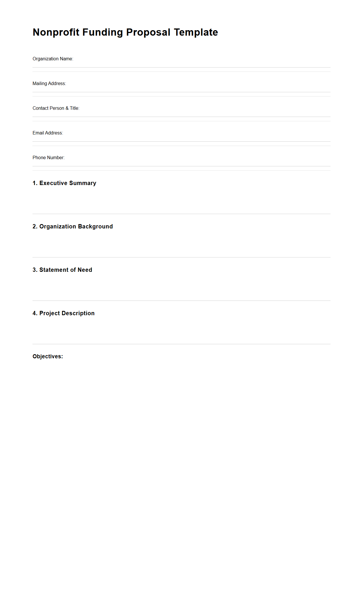 Blank Nonprofit Funding Proposal Template