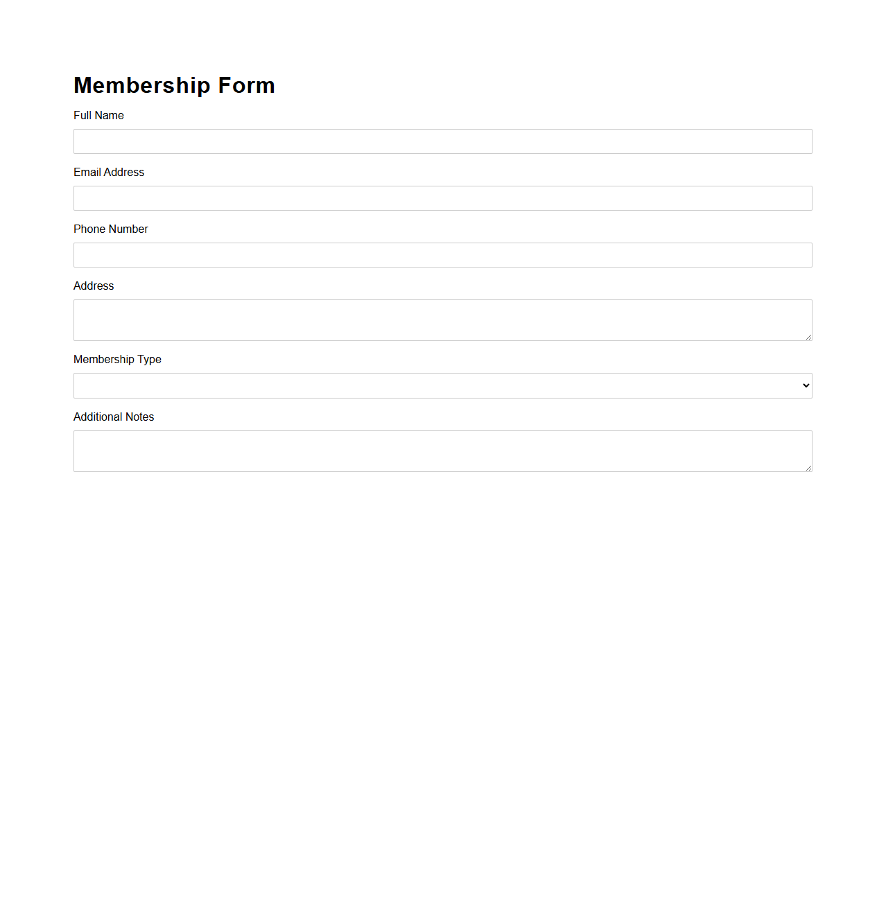 Blank Organization Membership Form Template