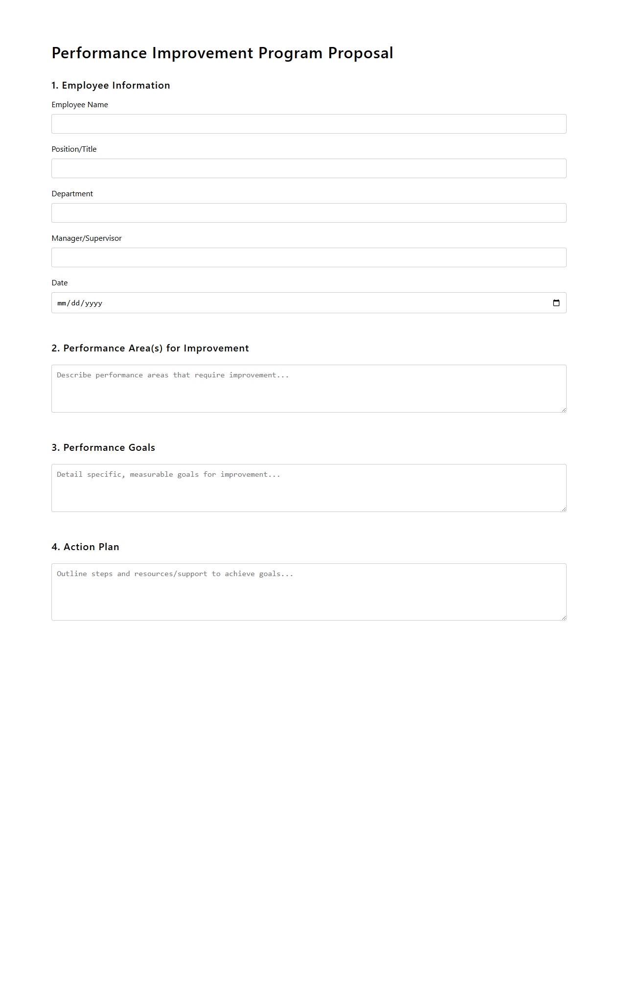 Blank Performance Improvement Program Proposal Template