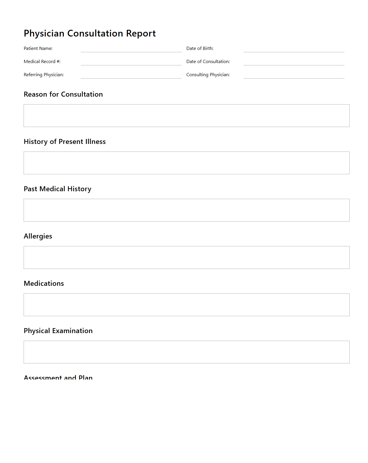 Blank Physician Consultation Report Template
