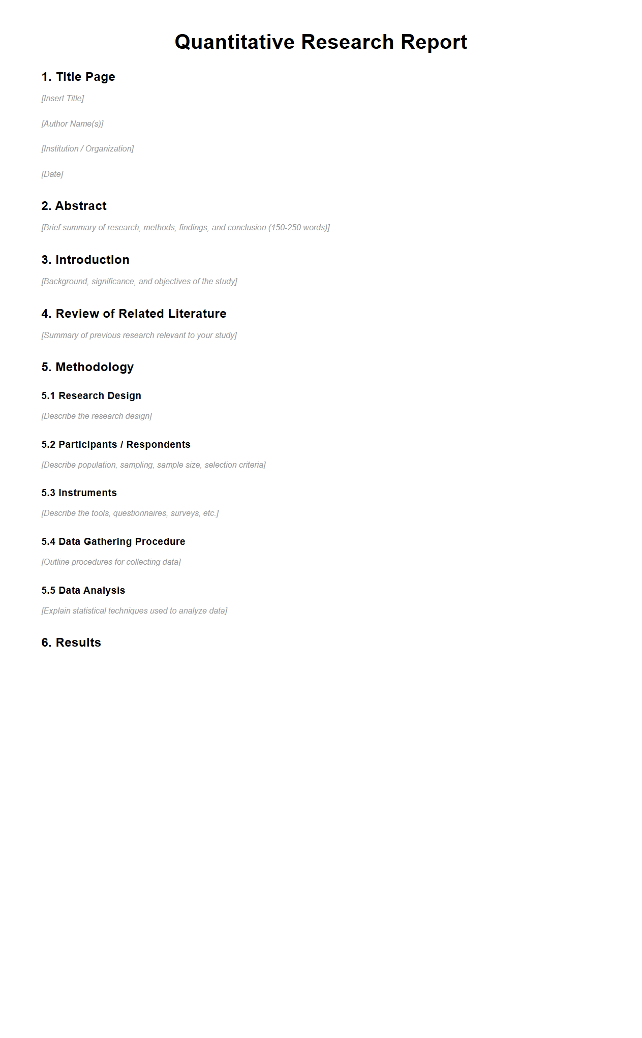 Blank Quantitative Research Report Sample