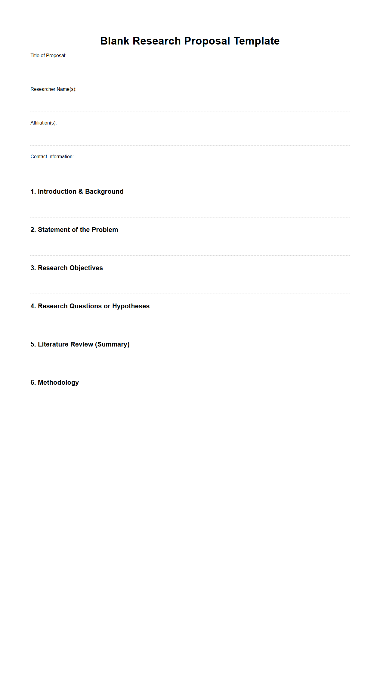 Blank Research Proposal Template for Academic Submission