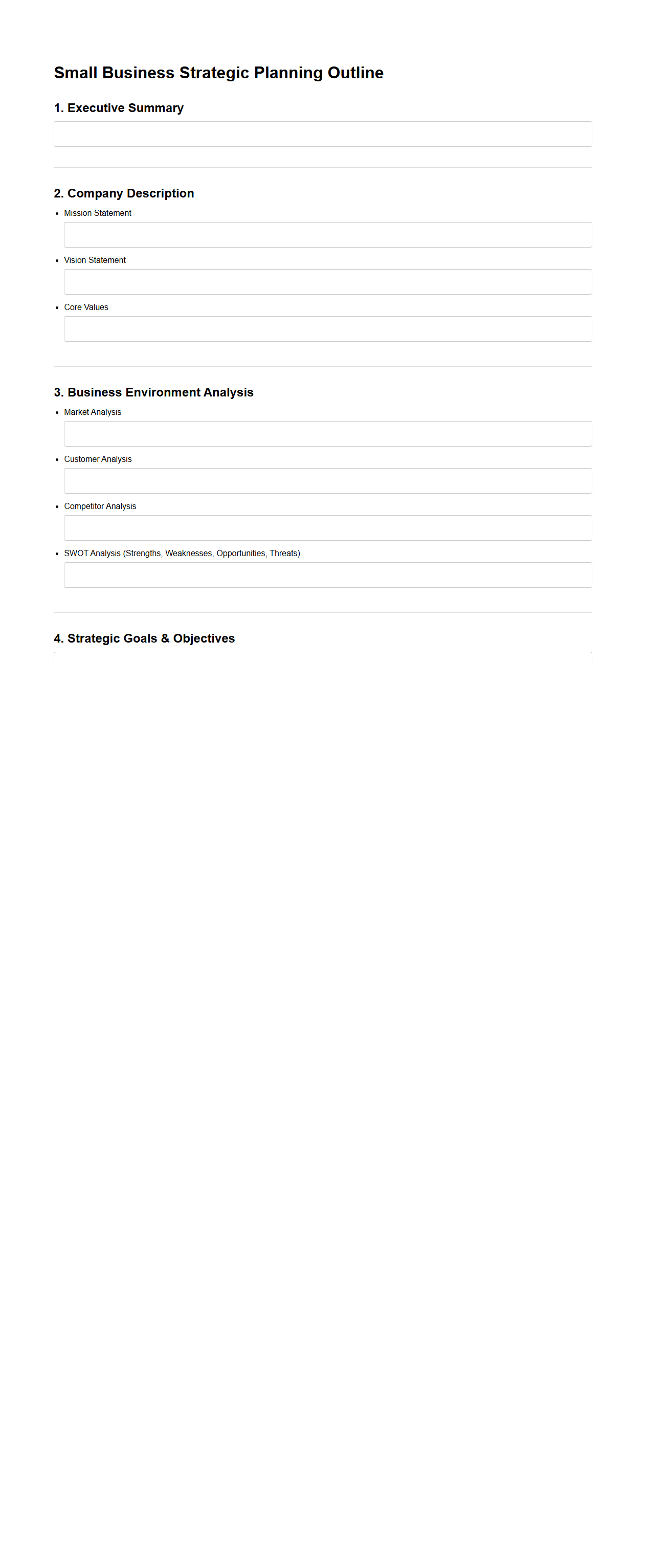 Blank Small Business Strategic Planning Outline