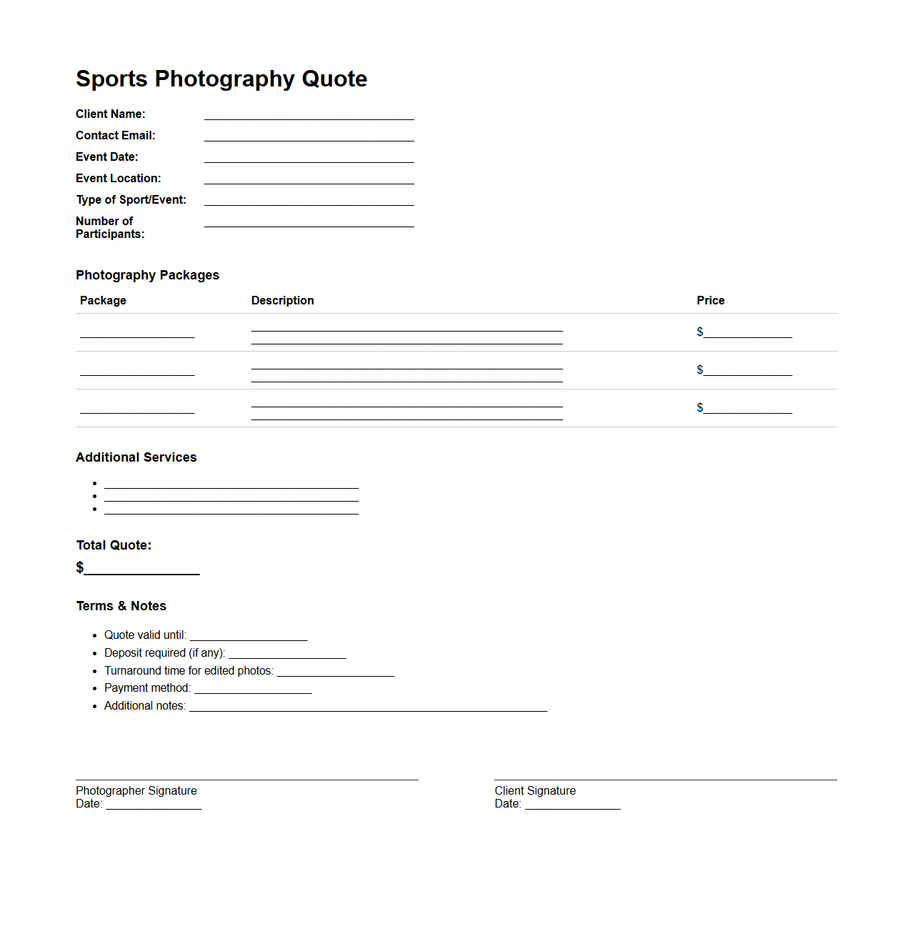 Blank Sports Photography Quote Template for Athletic Events